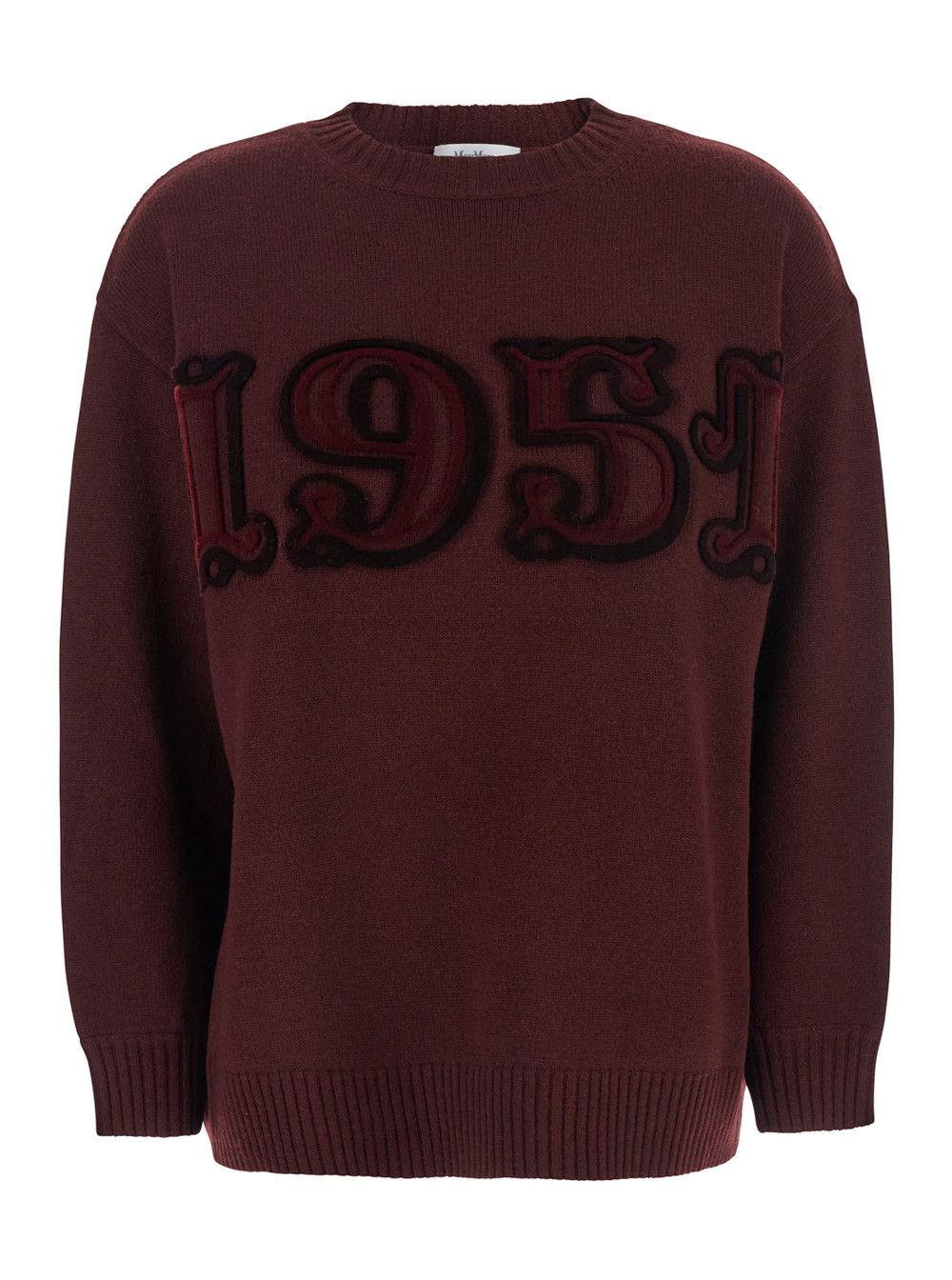 Max Mara Bordeaux Crew Neck Sweater with Front Embroidery in Wool and Cashmere Blend Woman Size XS / US 0-2 / IT 36-38 - 1 Thumbnail