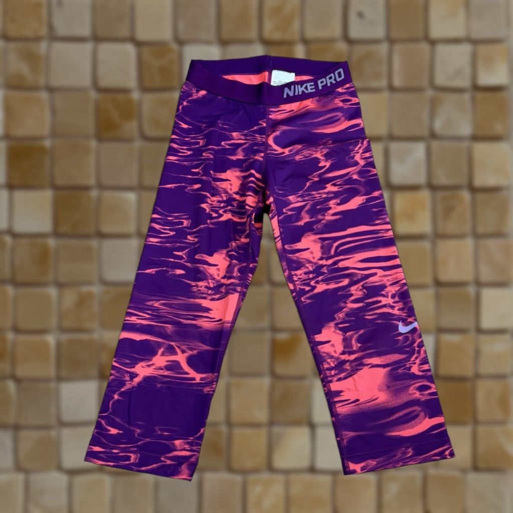 Nike VINTAGE Nike Pro Women S Leggings Cropped Dri Fit Stretch Purple Orange Marble Size 28" / US 6 / IT 42 - 1 Thumbnail