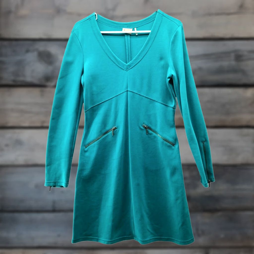 Athleta Athleta Celebration Ponte Long Sleeve Dress S Teal V-Neck Knitted Casual Dress Womens XS-? No Size S / US 4 / IT 40 - 1 Thumbnail