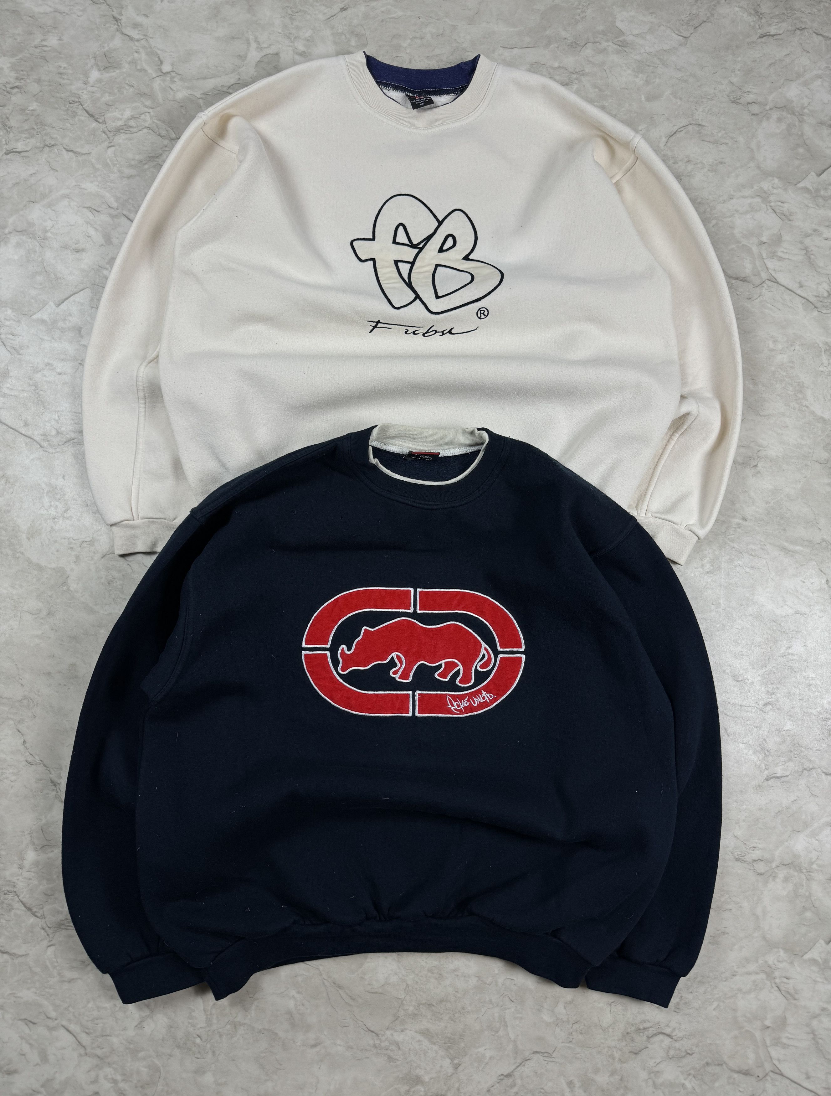 Image of Ecko Unltd x Fubu Vintage Drip Ecko Fubu Crewneck in Navy White, Men's (Size 2XL)