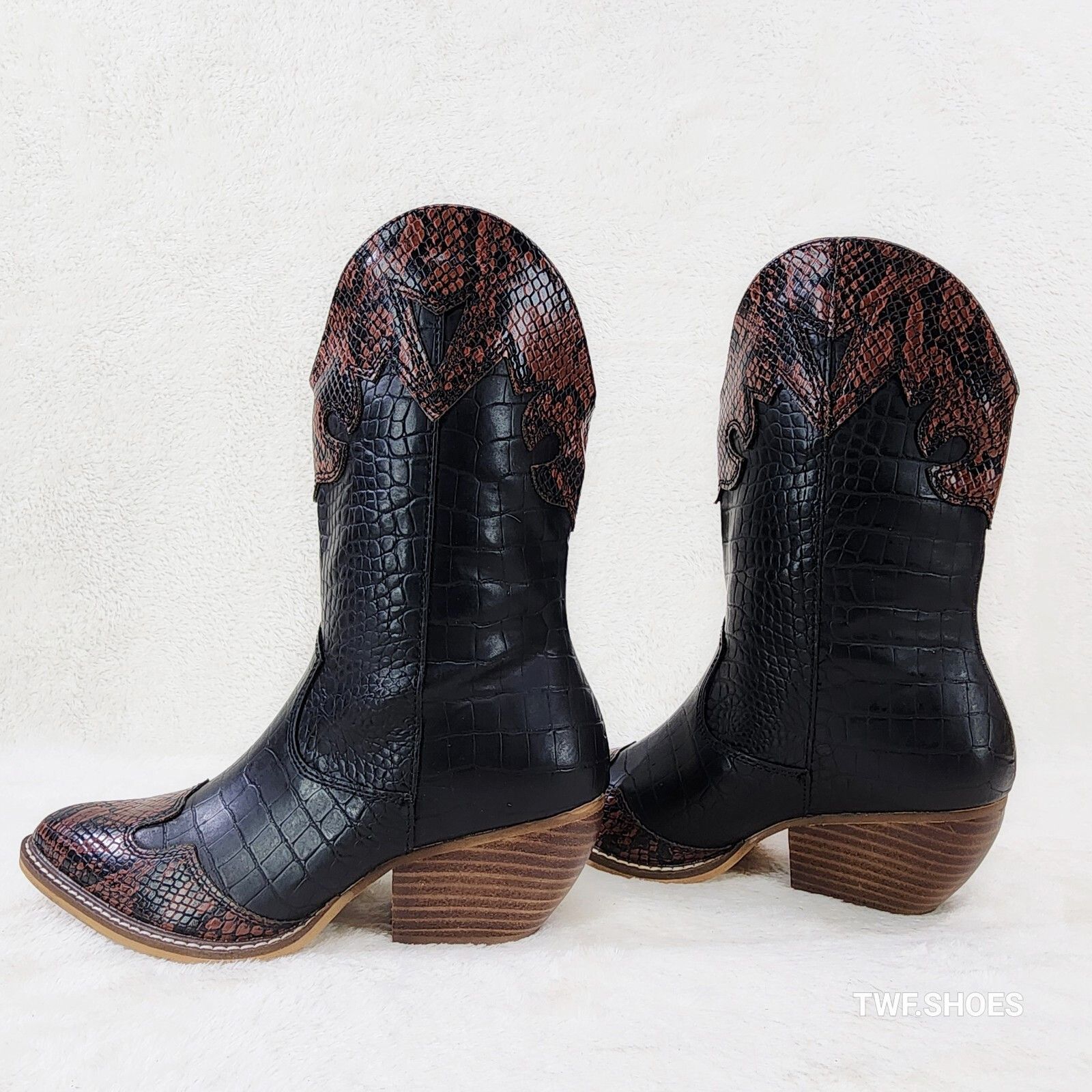 Other Snake Bite Black Western Reptile Cowboy Pull On Country Cowg Size US 7.5 / IT 37.5 - 2 Thumbnail