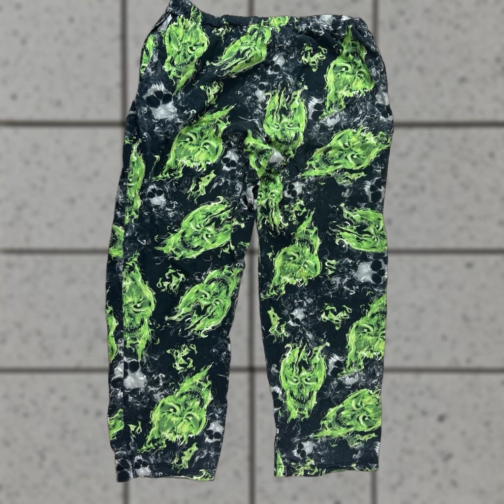 Vintage Halloween Neon Flame Skull Lounge Pants Mens L Black 100% Cotton Knit with Pockets Skull Pattern 36-38 N/A Te][ Not allowed. Size US 33 - 1 Thumbnail