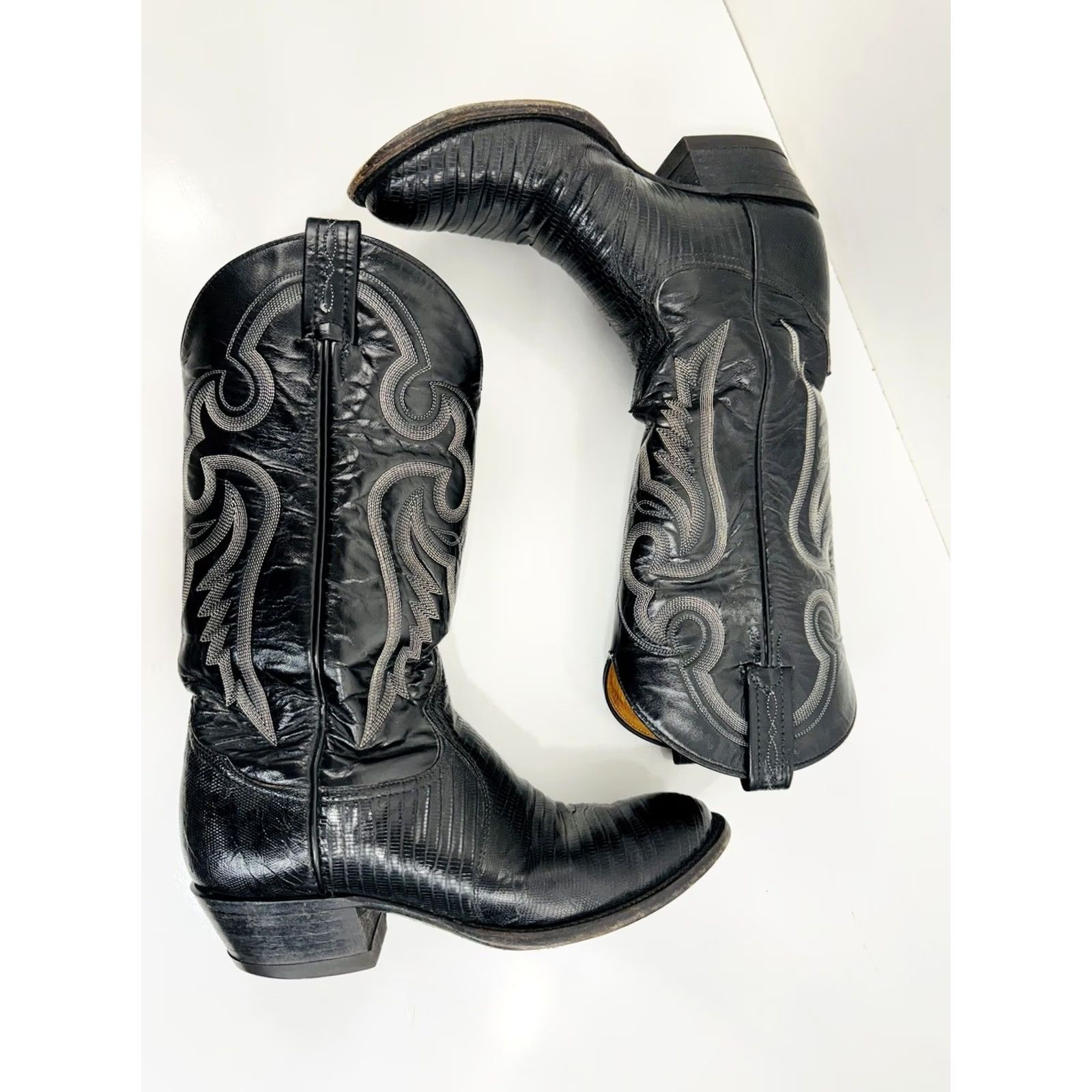 Tony Lama TONY LAMA Mens Cowboy Western Boots Black Lizard Exotic 7.5 D Size US 8 / EU 41 - 4 Thumbnail