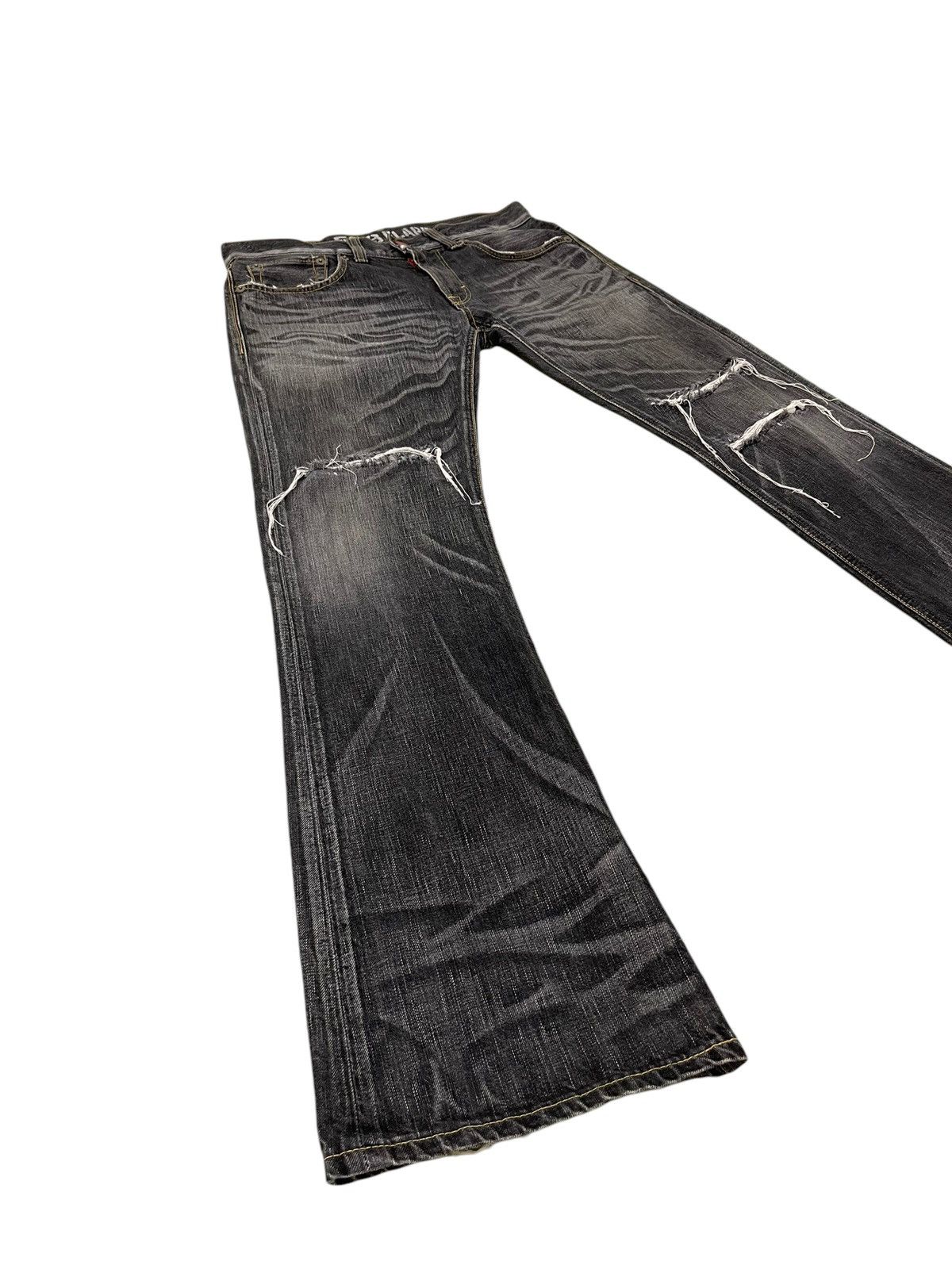 Japanese Brand Flare Jeans Edwin Japan Faded Black Distress Boot Cut 8🟦2 Size US 33 - 1 Thumbnail