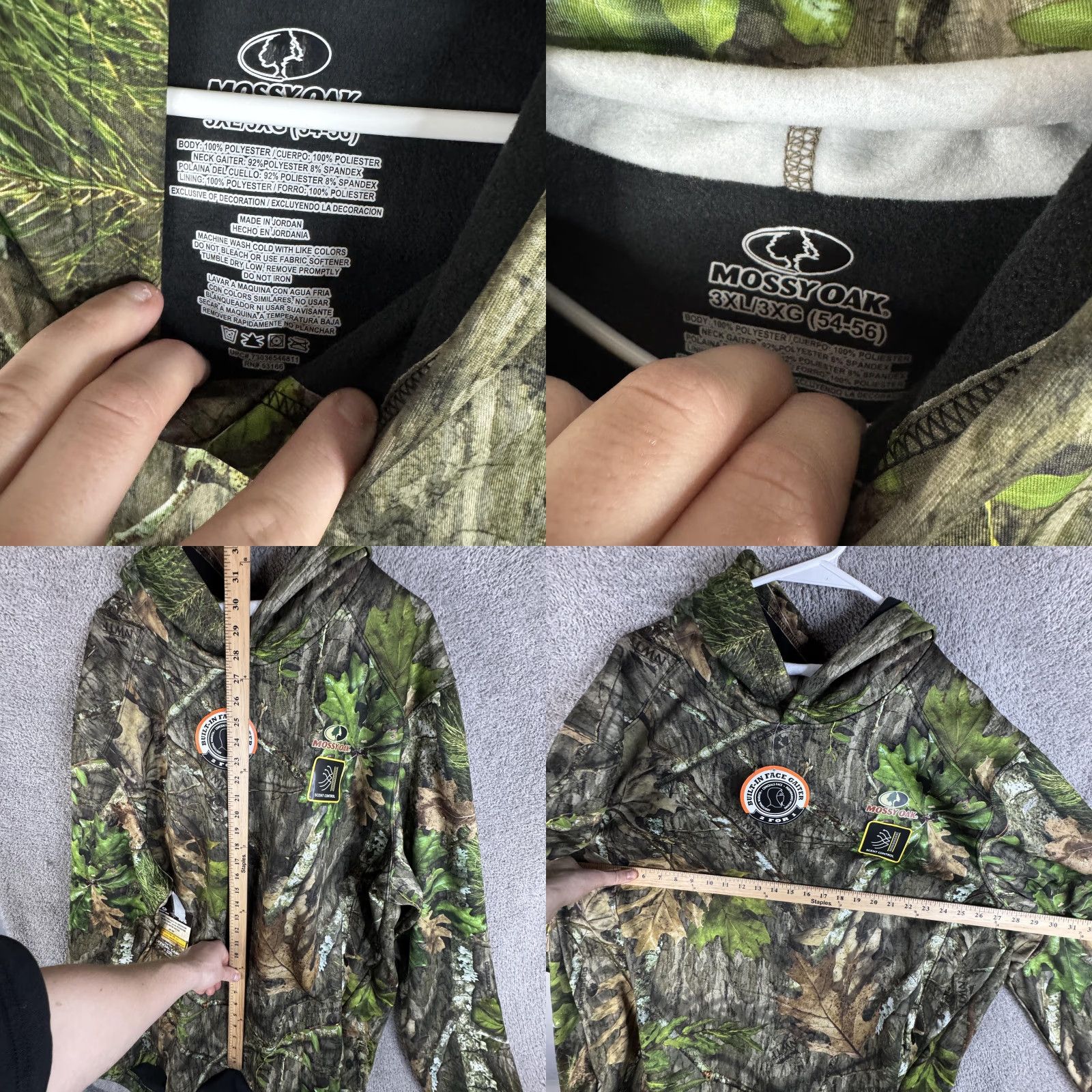 Vintage Mossy Oak Hoodie Mens 3XL Green Camo Tech Pullover Face Gaiter Fleece Hunting Size US XXL / EU 58 / 5 - 8 Thumbnail