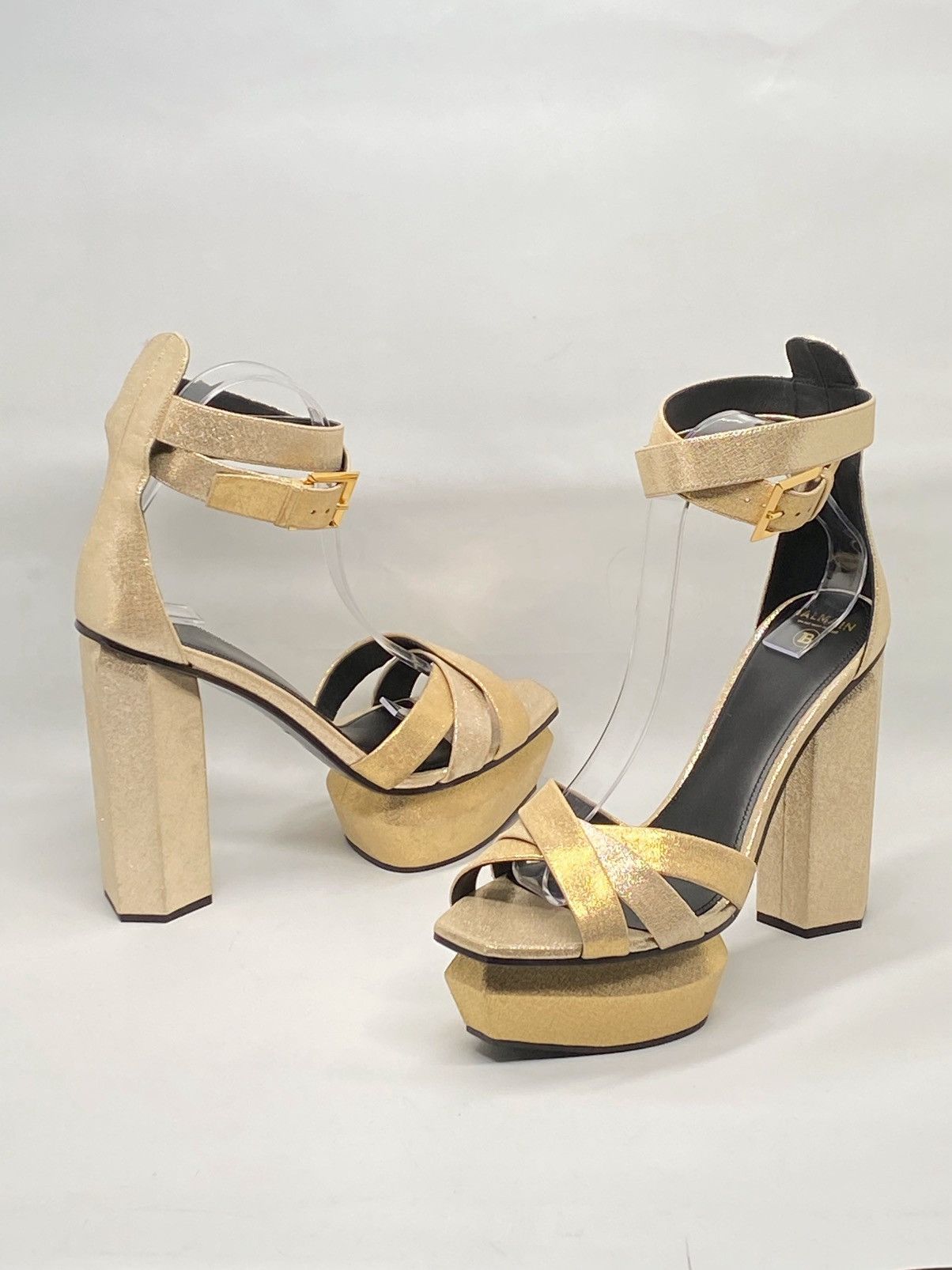 Balmain Balmain Ava Metallic Leather Platform Sandals size 39 Size US 9 / IT 39 - 1 Thumbnail