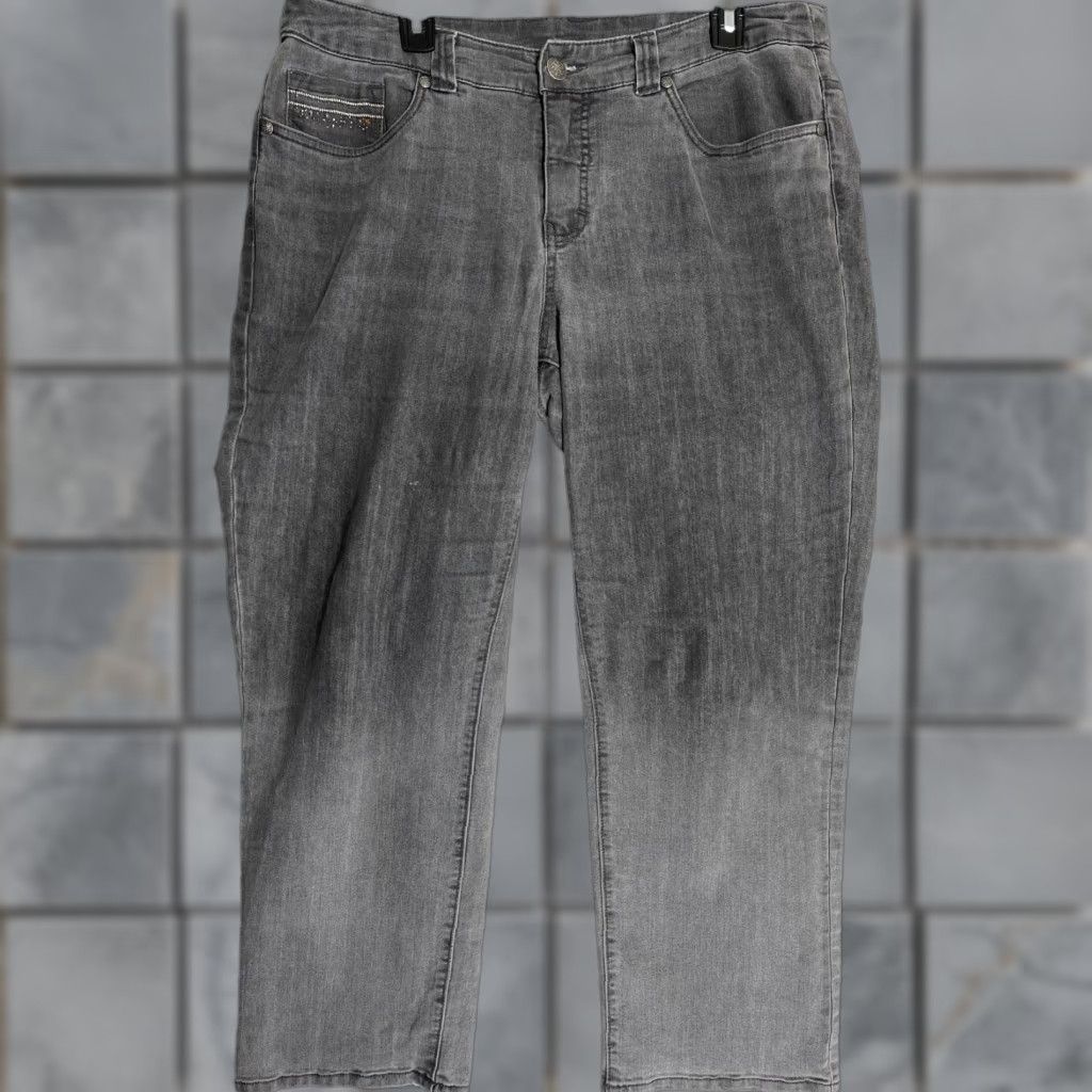 Vintage Christopher Banks Jeans Womens Size 12 Short Gray Studded Mid Rise Straight Leg Jeans Size 25" / US 0 / IT 36 - 1 Thumbnail