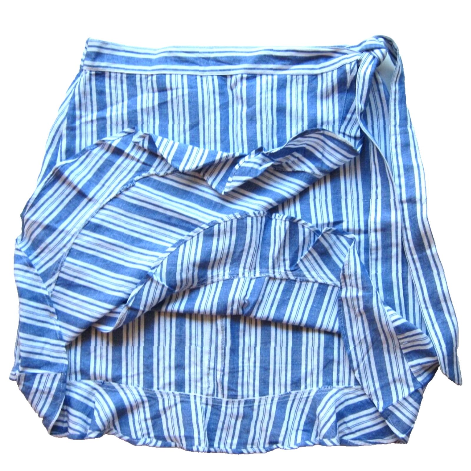 Loft VINTAGE Ann Taylor Loft White Blue Stripe Linen Rayon Ruffle Wrap Skirt Women Size 10 Size 32" / US 10 / IT 46 - 5 Thumbnail