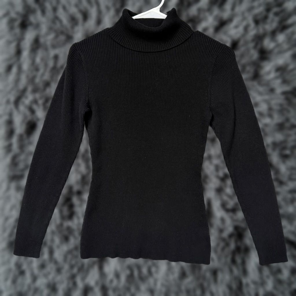 Vintage Relativity Black Turtleneck Sweater M Women Long Sleeve Knitted Pullover Office Capsule Minimalist Flat Ribbed Knit Size M / US 6-8 / IT 42-44 - 1 Thumbnail