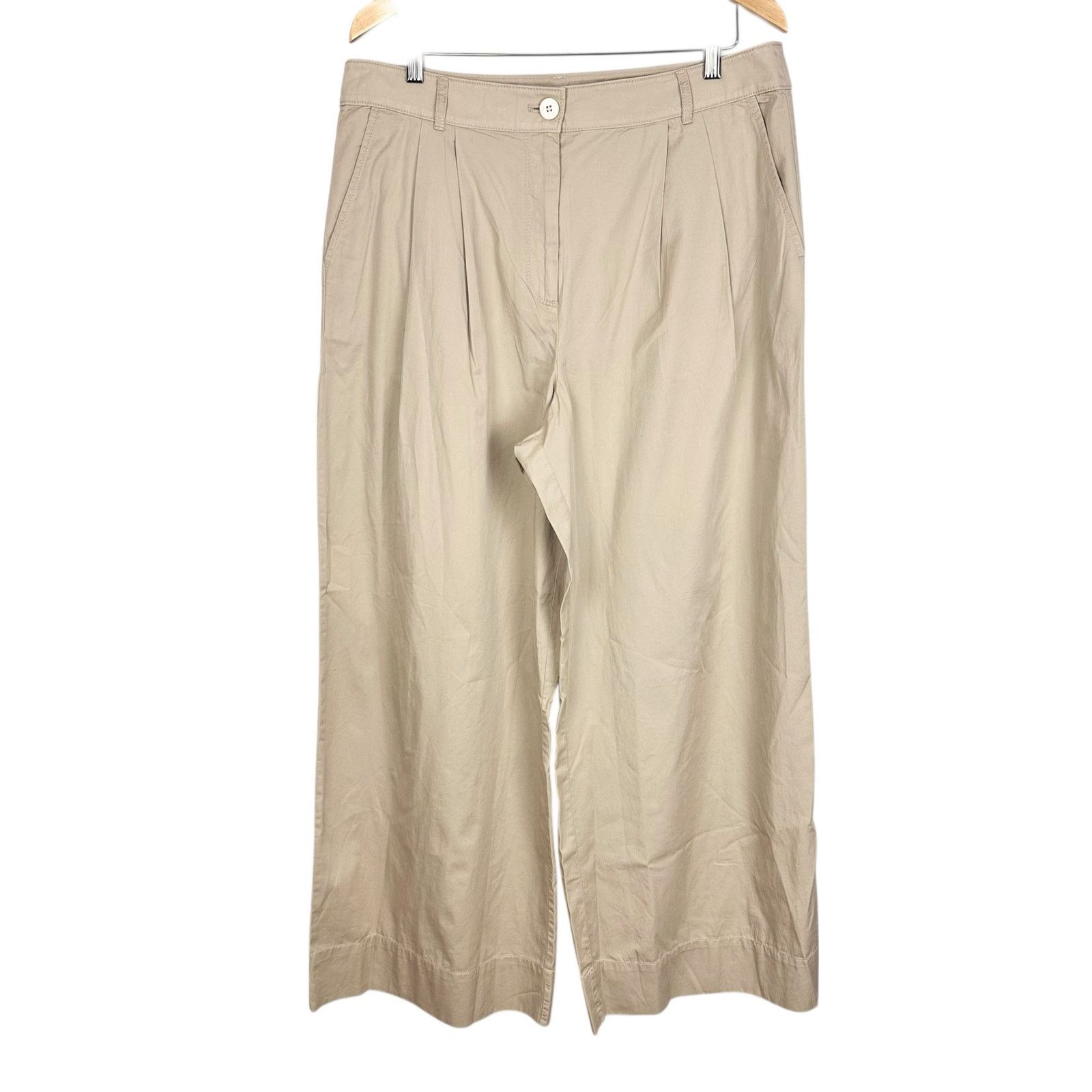 Loft Loft Cotton Poplin Wide Leg Double Pleated Trousers 14 NWT Size 36" / US 14 / IT 50 - 6 Thumbnail
