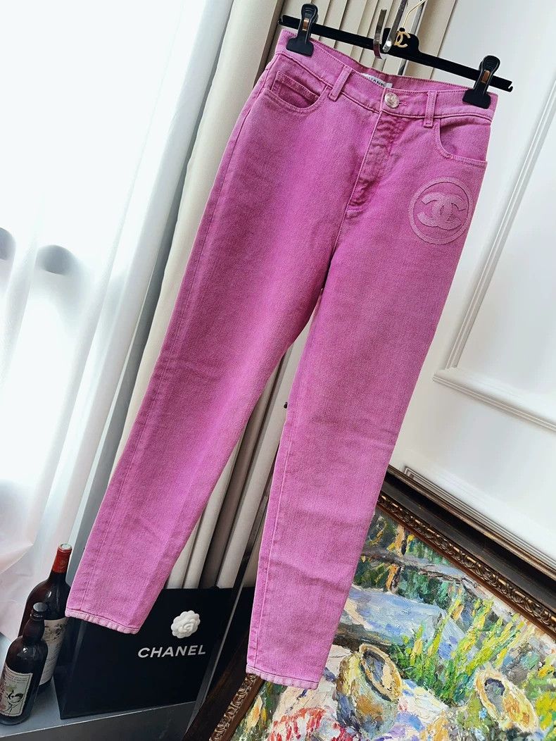 Chanel Chanel 23p pink double C shiny narrow leg jeans Size 24" / US 00 / IT 34 - 1 Thumbnail
