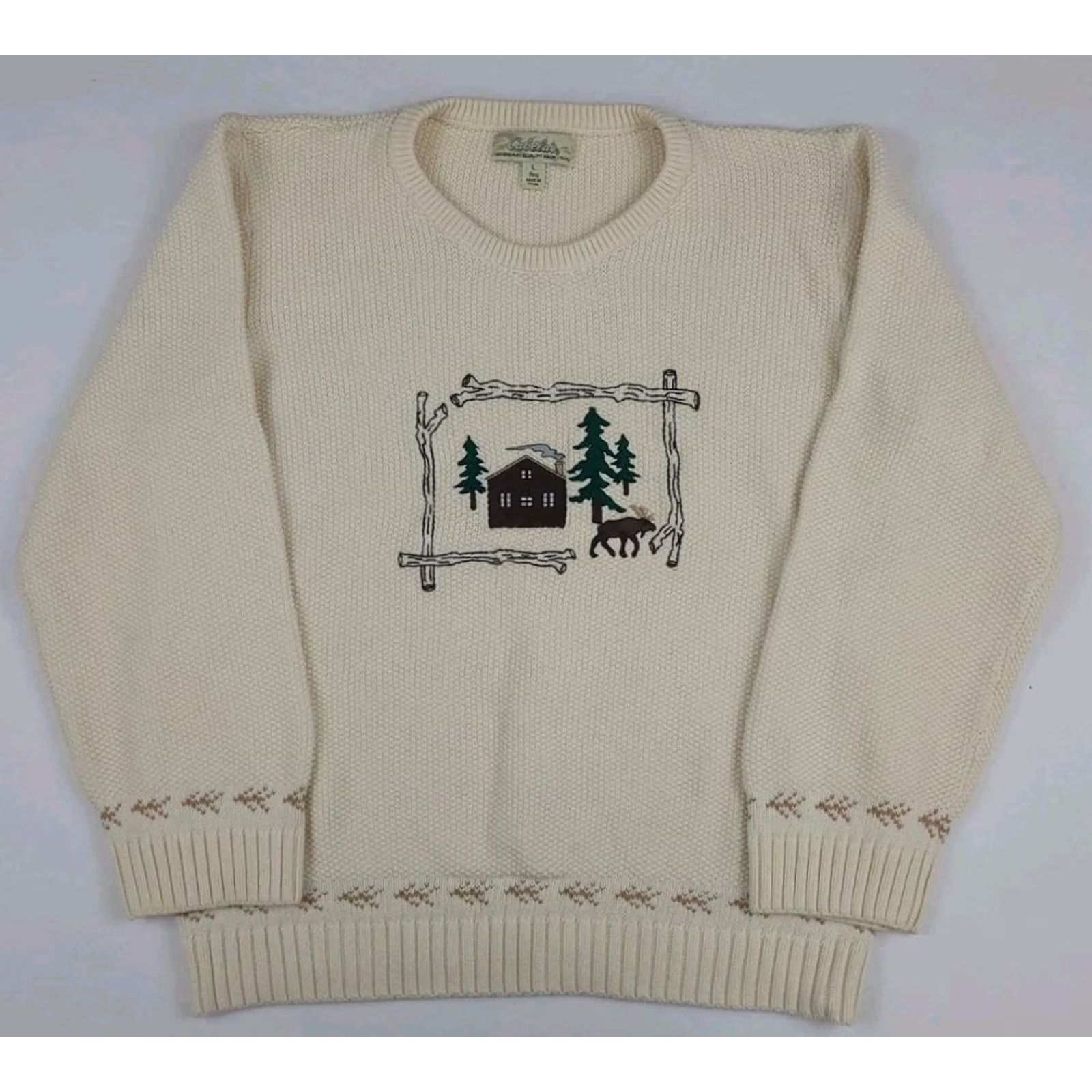 Vintage VINTAGE Cabela'S Sweater Womens L Ivory Cabin Forest Moose Embroidered Worn Vtg Outdoor Nature Size L / US 10 / IT 46 - 2 Thumbnail
