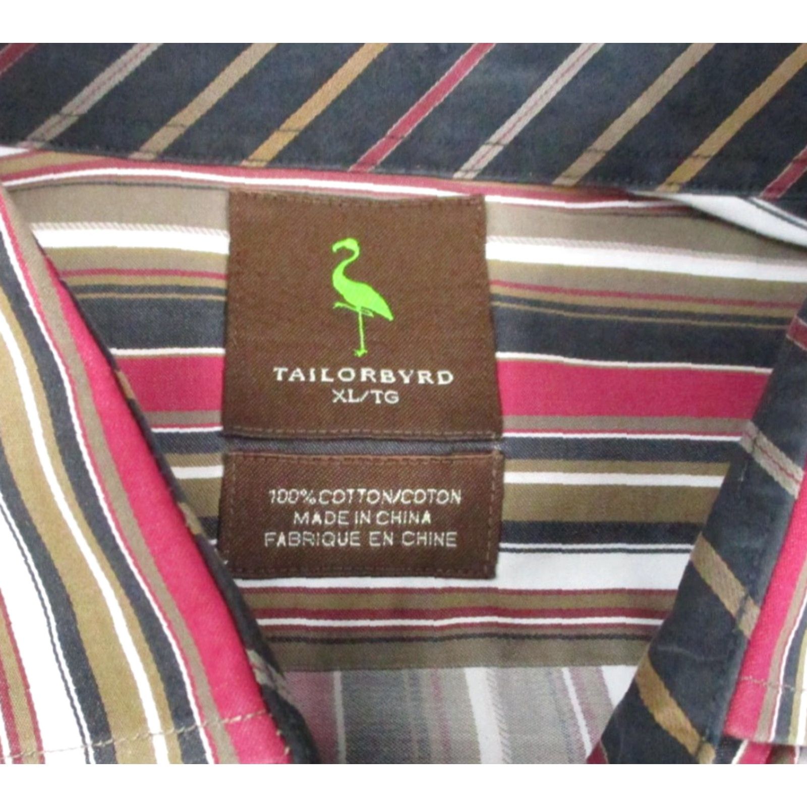 Tailorbyrd Tailorbyrd Dress Shirt Mens XL Brown Red Stripe Long Sleeve Button Up Cotton Size 46R - 5 Thumbnail