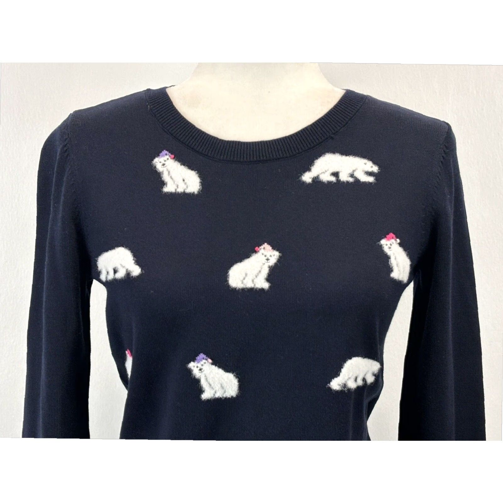 Talbots Talbots Women's Navy Blue Fine Knit Polar Bear Sweater XS Crew Neck Pullover Size XS / US 0-2 / IT 36-38 - 5 Thumbnail