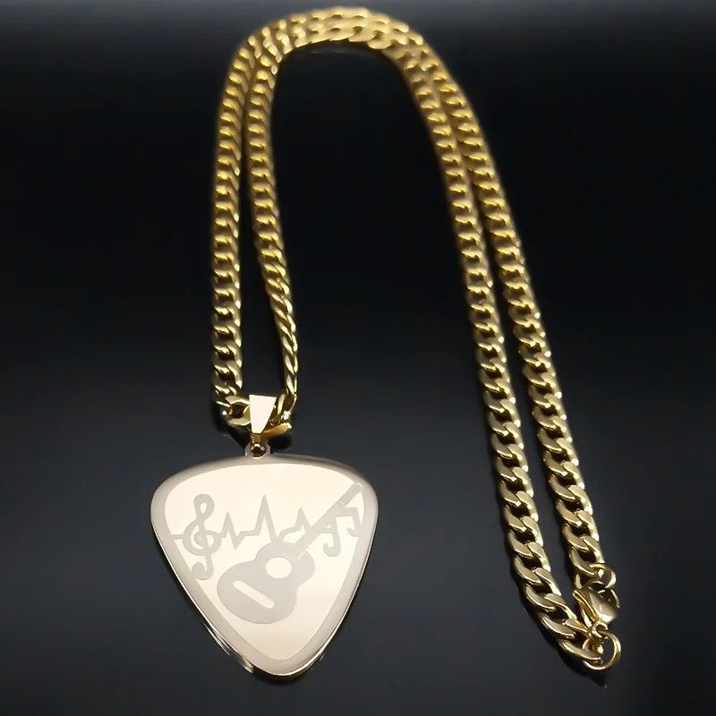 Jewelry Hip Hop Guitar Pick Pendant Necklace Emblem Talisman Size ONE SIZE - 1 Thumbnail
