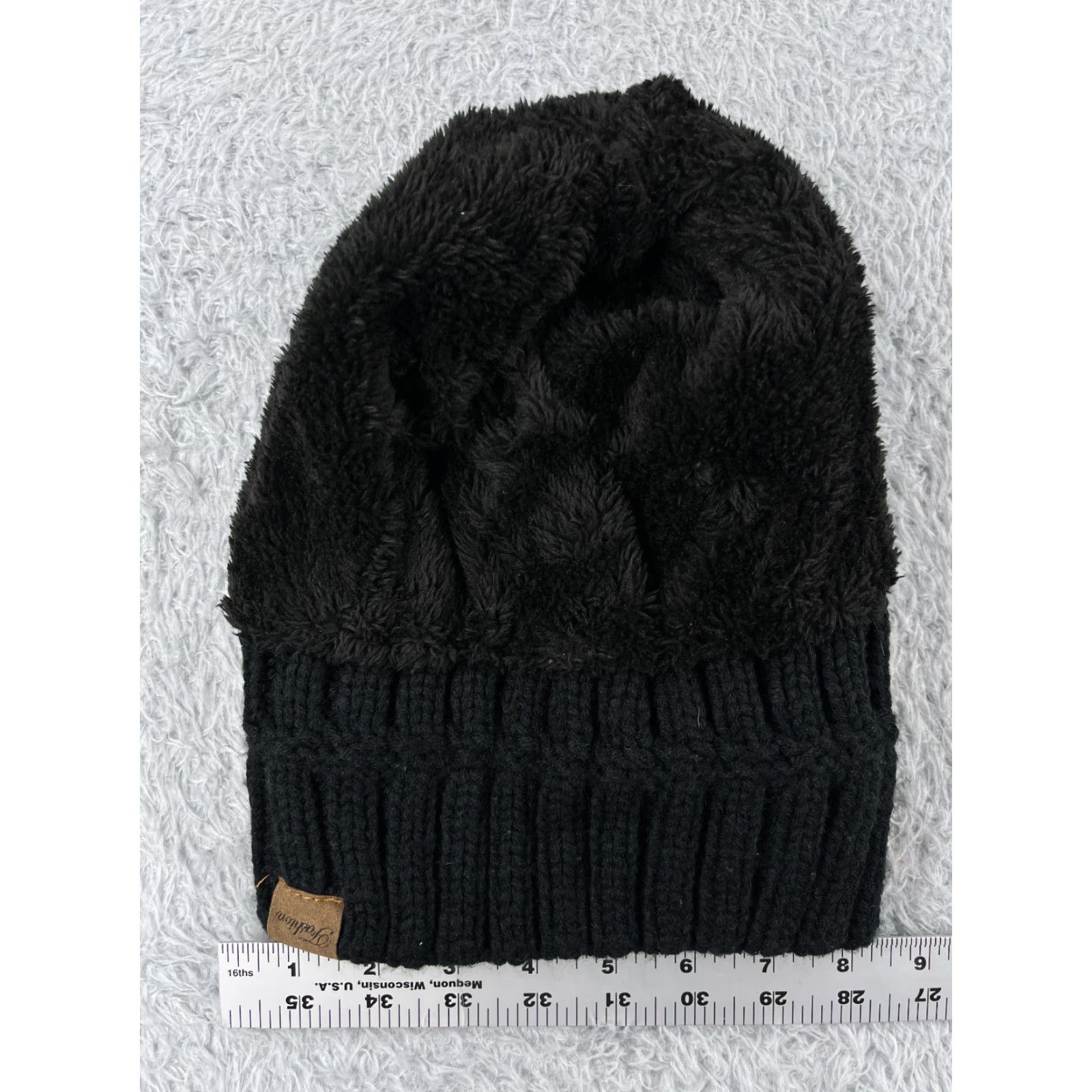 Vintage Fashion Beanie Hat One Size Black Cable Knit Acrylic Lined Winter Ski Womens Size ONE SIZE - 5 Thumbnail