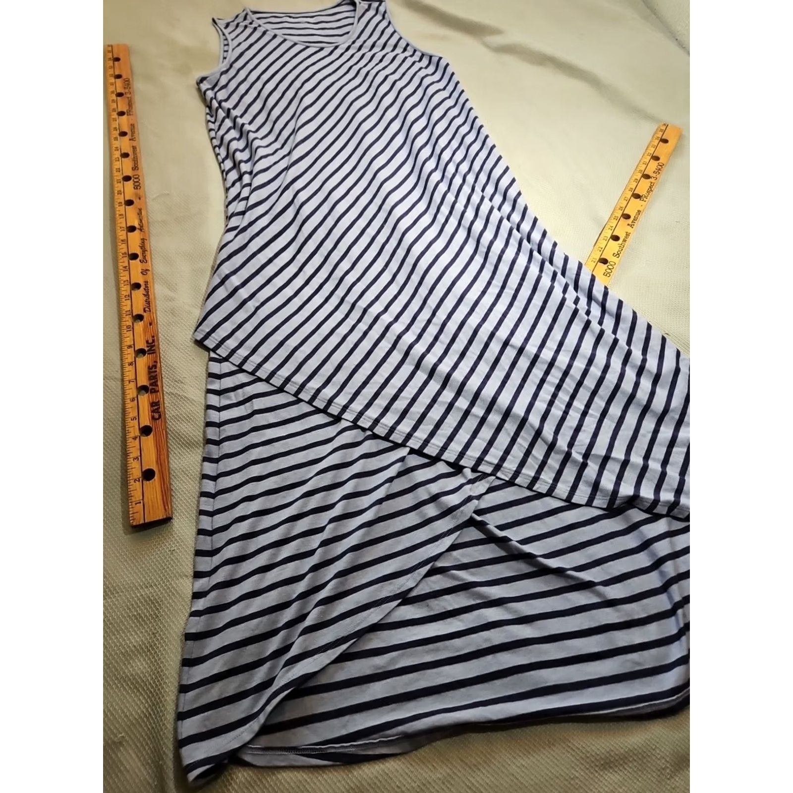 Soft Surroundings Soft Surroundings Sarina Dress Striped Midi Blue Pima Cotton Knit Sleeveless Round Neck Pullover Womens M Size M / US 6-8 / IT 42-44 - 3 Thumbnail
