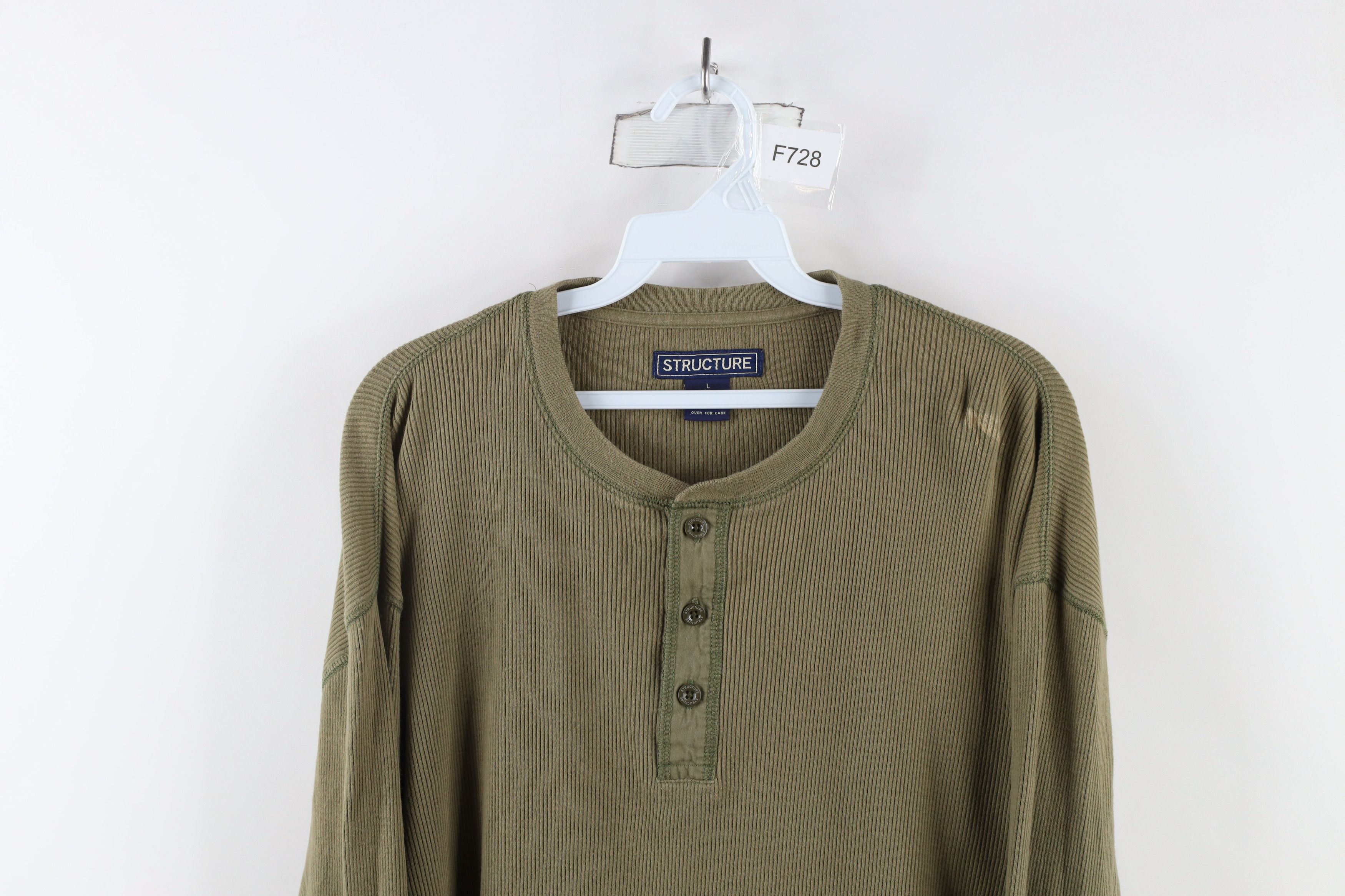 Vintage Vintage 90s Streetwear Blank Ribbed Knit Henley T-shirt Size US L / EU 52-54 / 3 - 2 Thumbnail