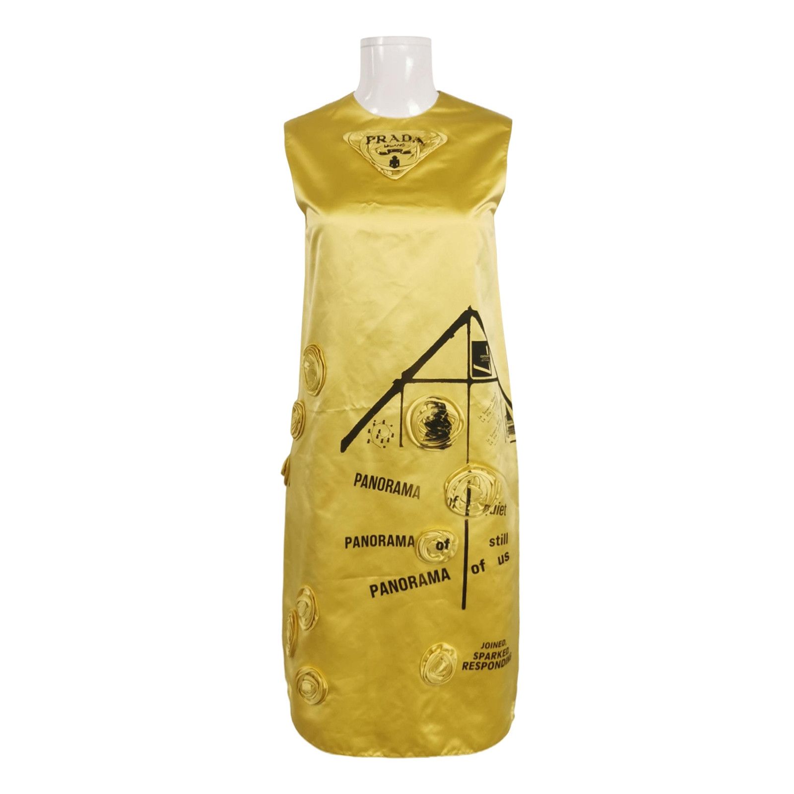 Prada Prada Gold Printed Satin Long Dress Size XXS / US 00 / IT 34 - 1 Thumbnail