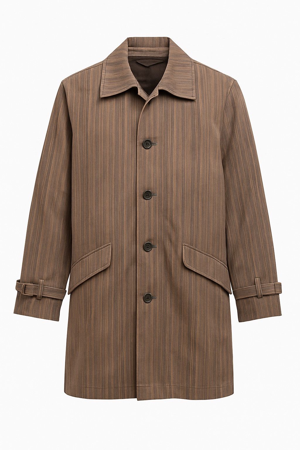 Japanese Brand PLACE PLAN Tokyo Brown Striped Cotton Blend Trench Coat Size US L / EU 52-54 / 3 - 1 Thumbnail