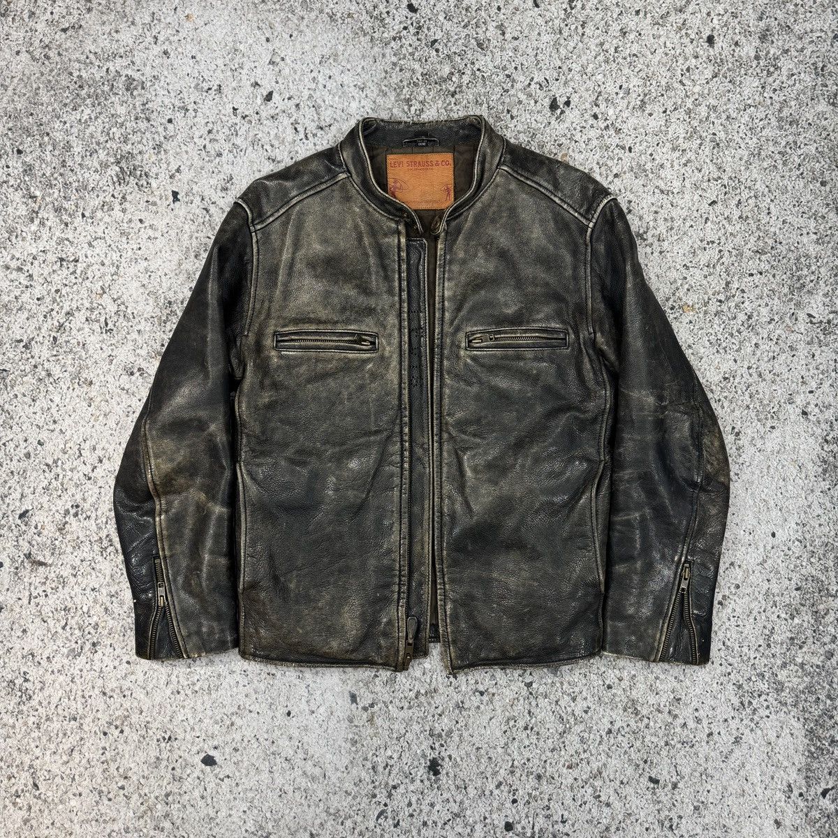Levi's Vintage Levi's Faded Leather Cafe Racer Style Zip Jacket Size US S / EU 44-46 / 1 - 1 Thumbnail