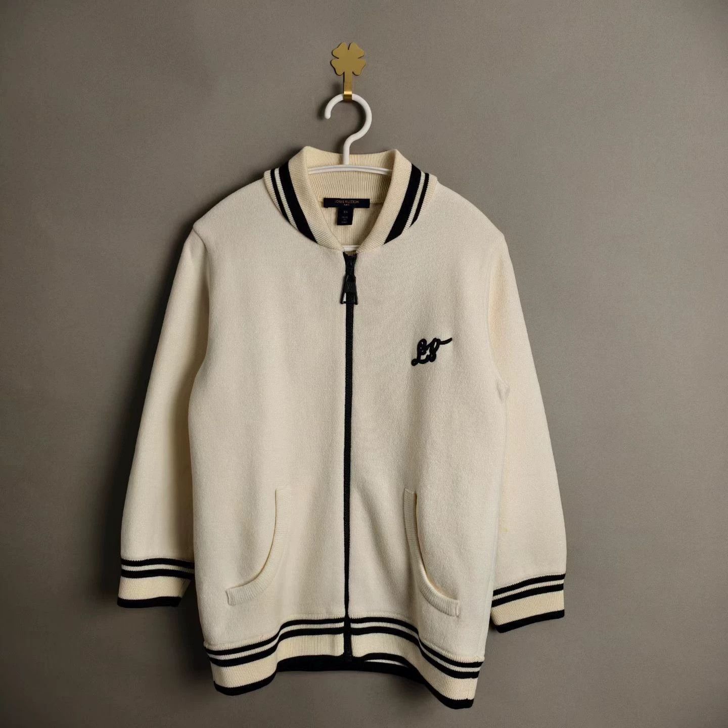 Louis Vuitton LV Ivory Wool 7/8 Sleeve Zipped Stripe Baseball Jacket XS Size US XS / EU 42 / 0 - 1 Thumbnail