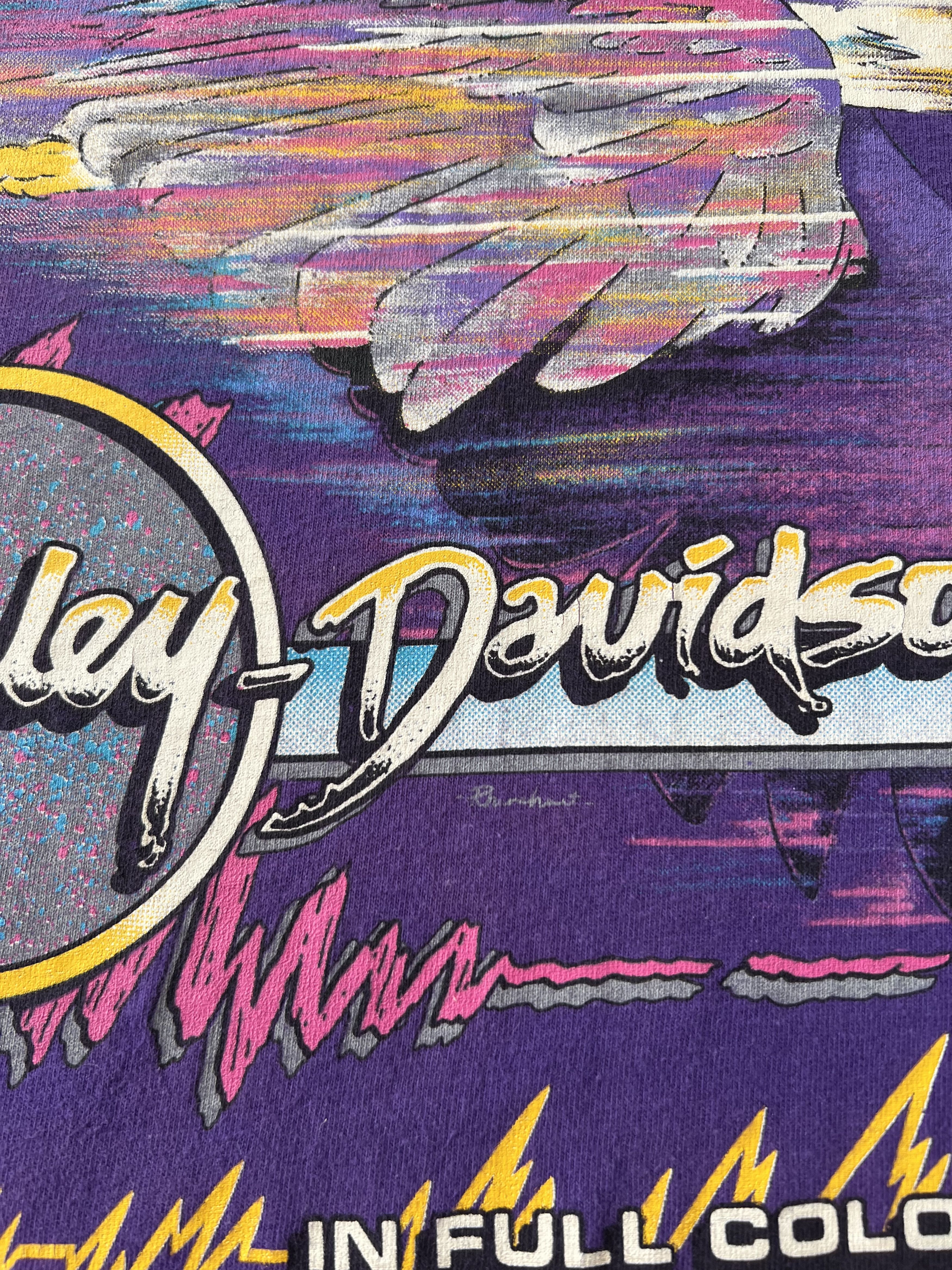 Harley Davidson Vintage 1990 Harley Davidson Eagle Milwaukee Purple T-shirt Size US XL / EU 56 / 4 - 6 Thumbnail