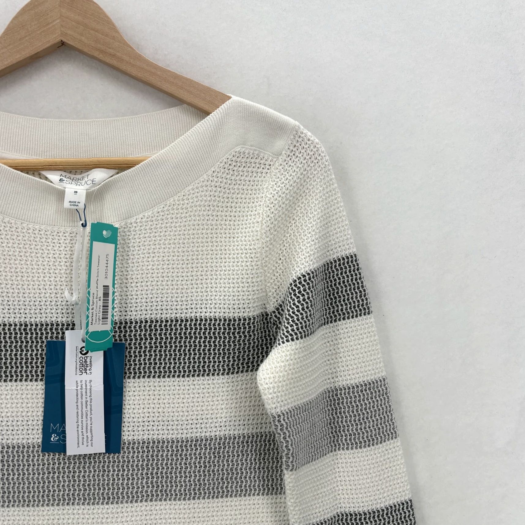 Market Market & Spruce Tawnee Waffle Knit Sweater Womens XS Gray Stripe Boat Neck NWT Size XS / US 0-2 / IT 36-38 - 2 Thumbnail