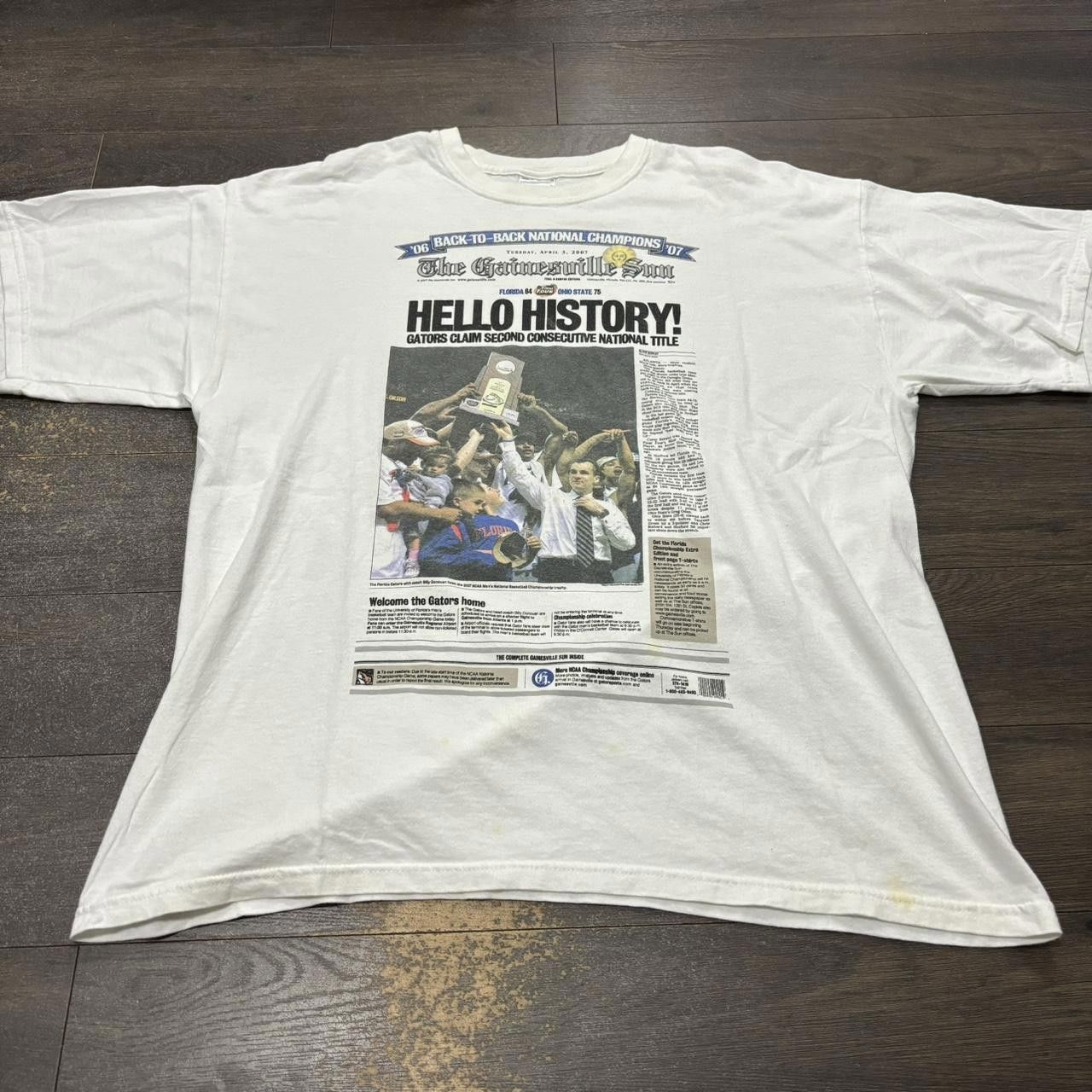 Designer Vintage Hello History Florida Gators Champions T Shirt 2007 Size US XL / EU 56 / 4 - 3 Thumbnail