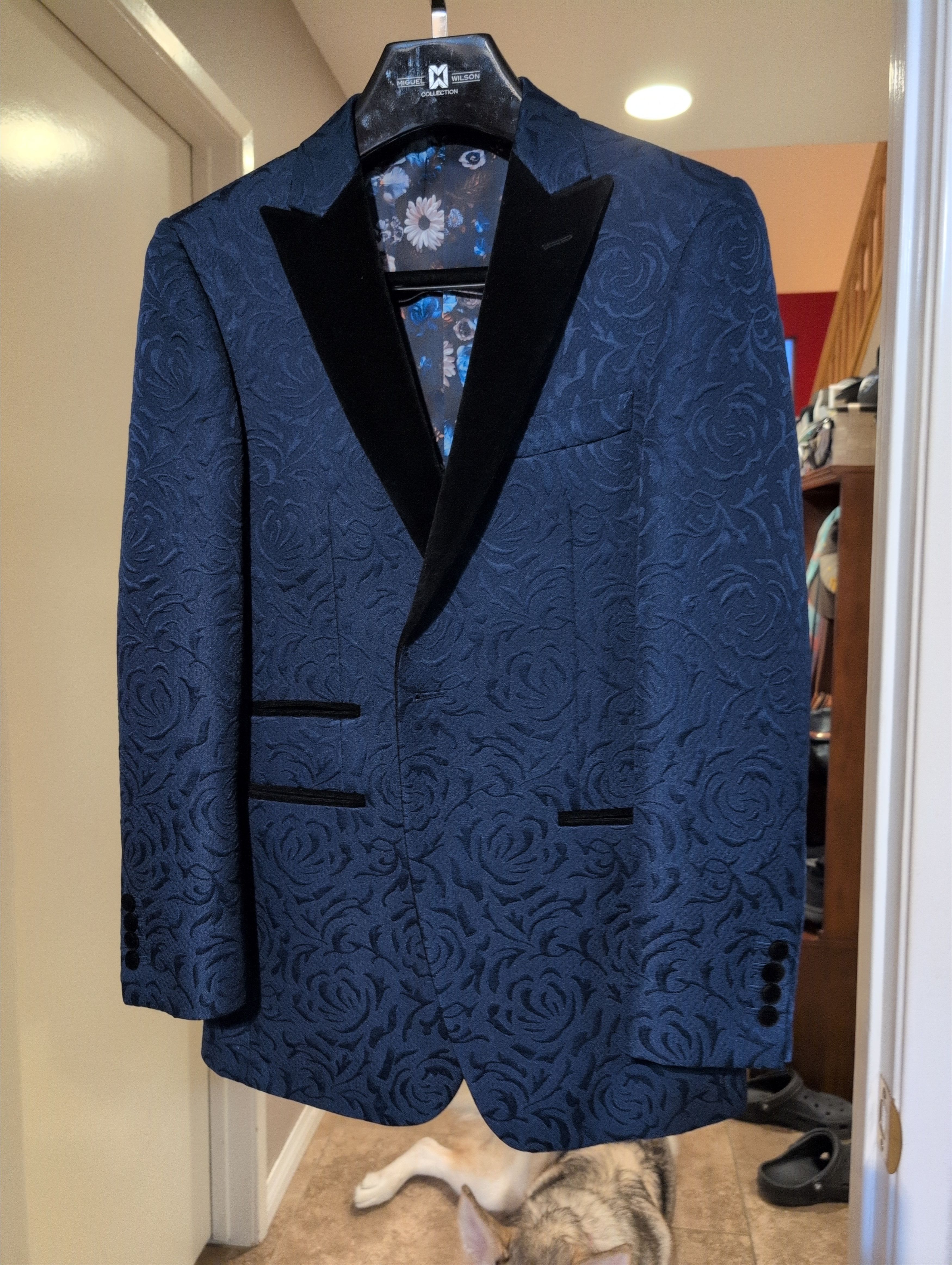 Other Miguel Wilson Blue Rose Pattern Blazer Size 42R - 2 Thumbnail