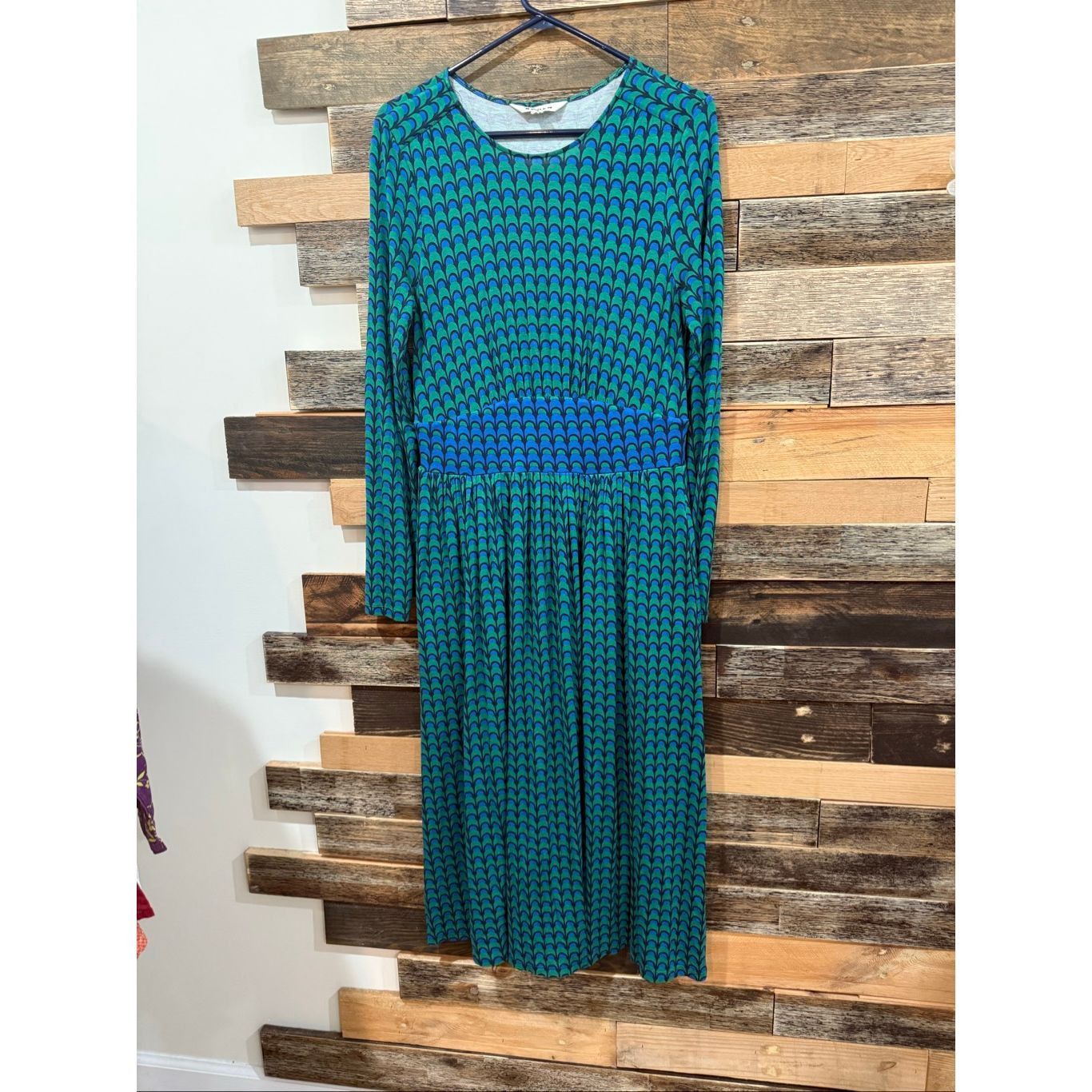 Boden Boden Thea Long Sleeve Midi Dress green blue navy geometric print size 8R Size M / US 6-8 / IT 42-44 - 2 Thumbnail
