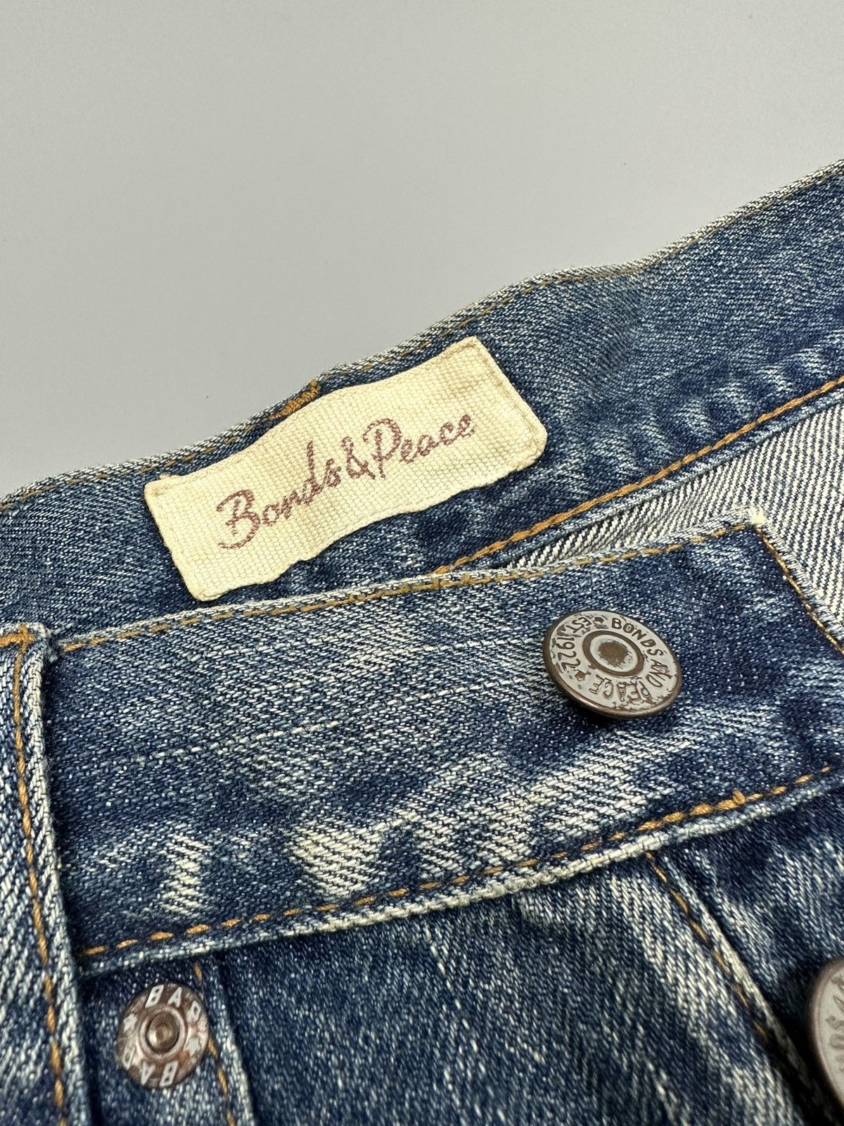 If Six Was Nine × Le Grande Bleu (L.G.B.) Distressed Bonds & Peace Boro Sashiko Flared Denim Size US 31 - 9 Thumbnail