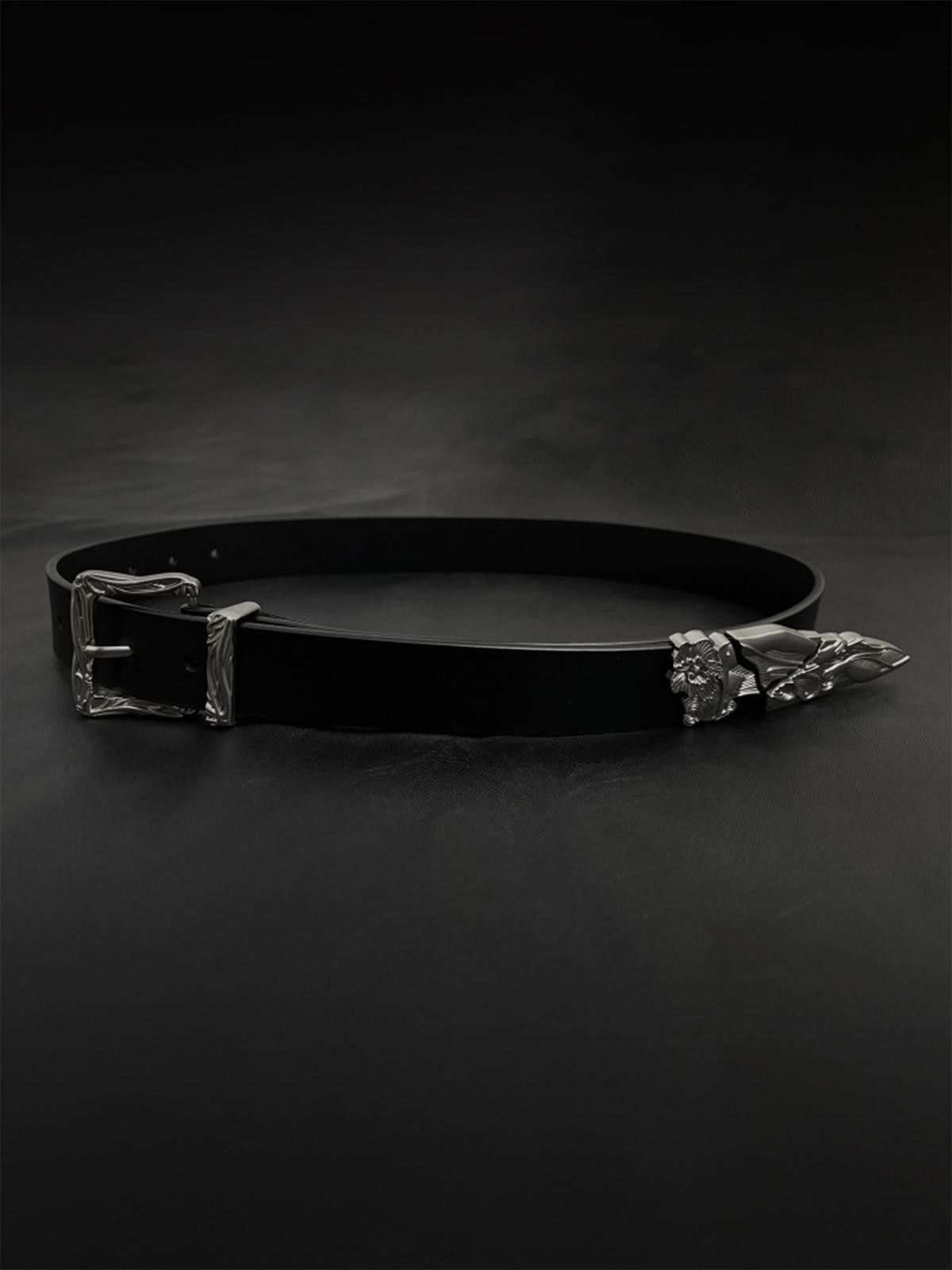 Leather Engraved Buckle Belt Size ONE SIZE - 5 Thumbnail