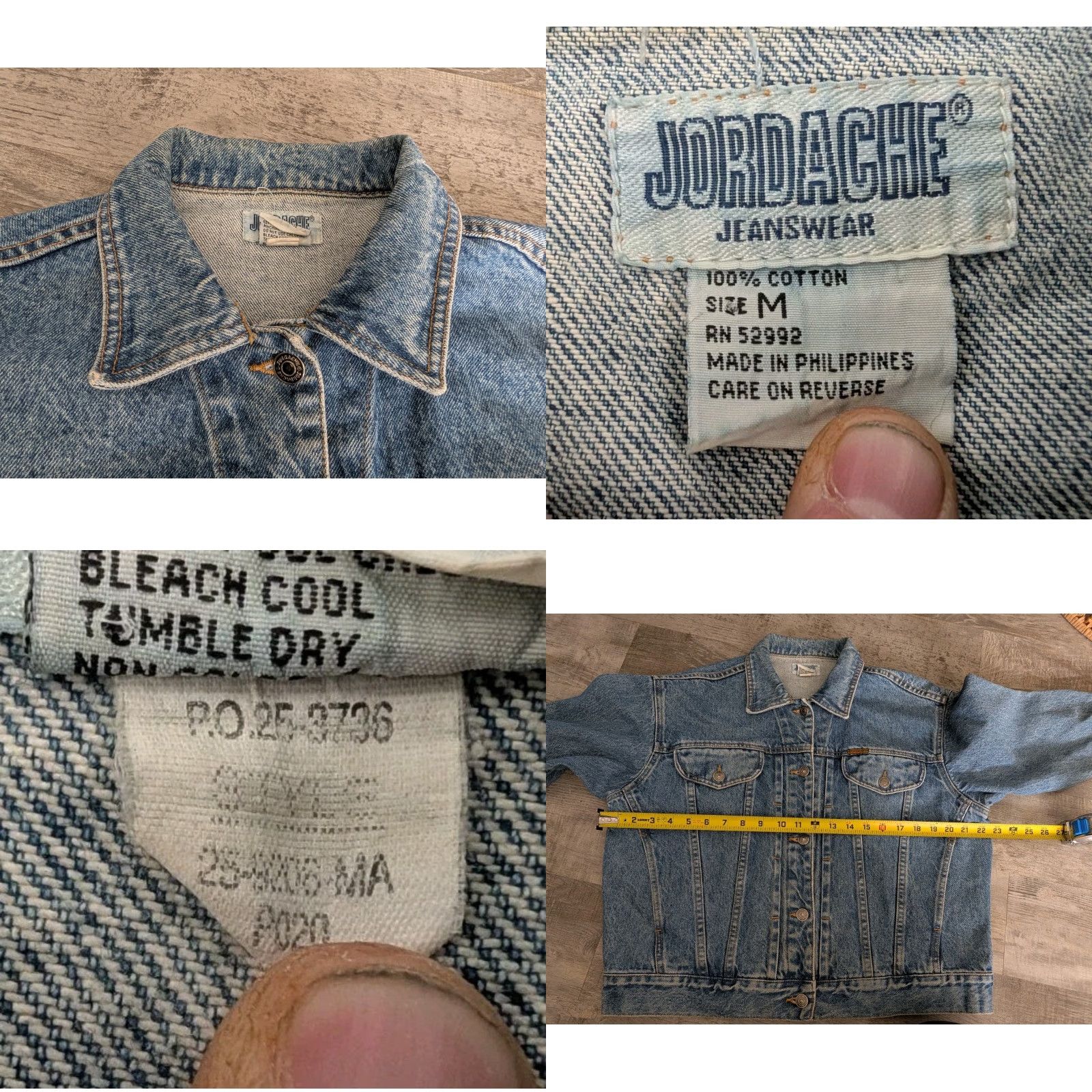 Jordache VINTAGE Jordache Jean Jacket Men's Medium Blue Denim Trucker Faded 90s Size US 31 - 8 Thumbnail