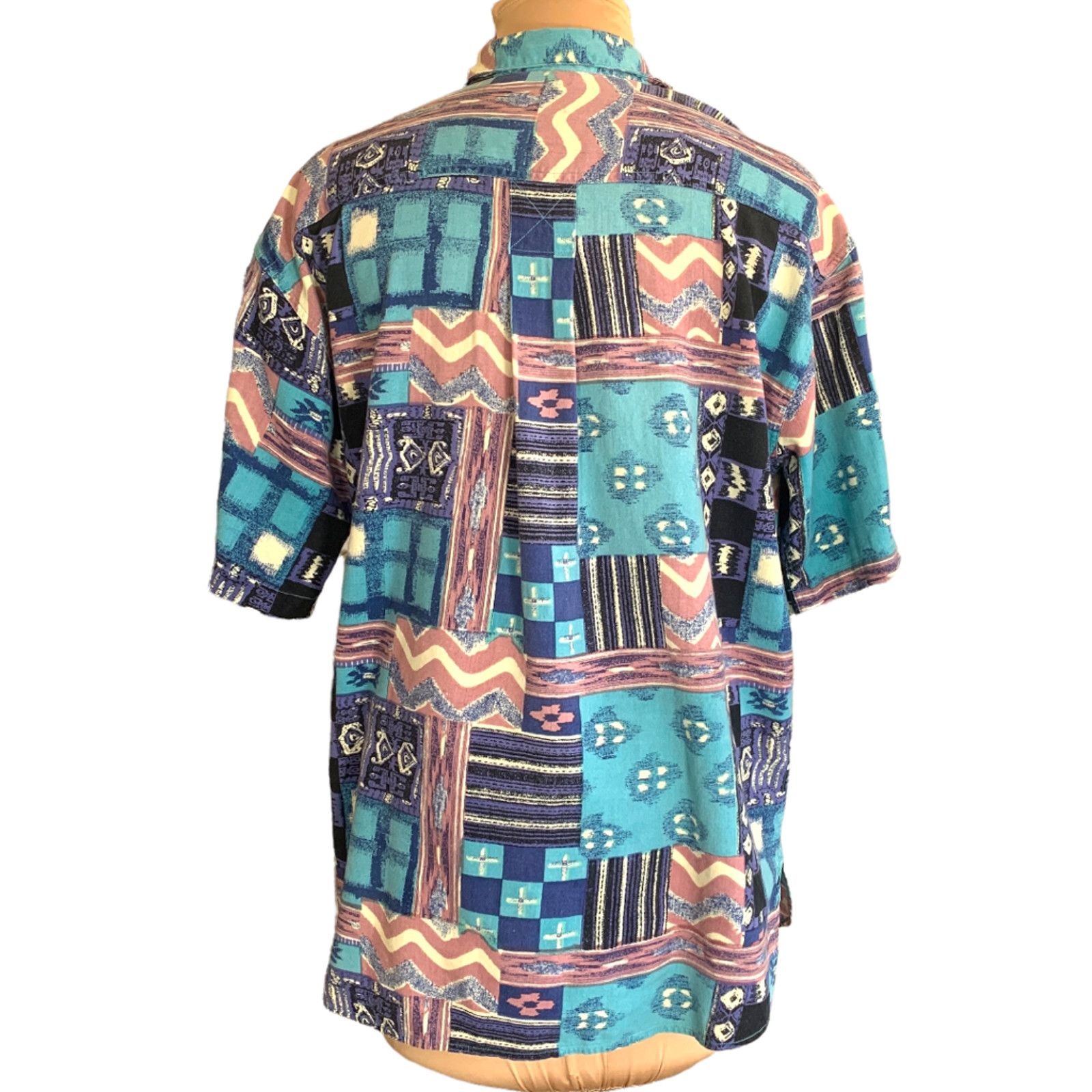 Vintage Vintage Van Heusen 90s Patchwork Button Up Shirt Turquoise Size US L / EU 52-54 / 3 - 5 Thumbnail
