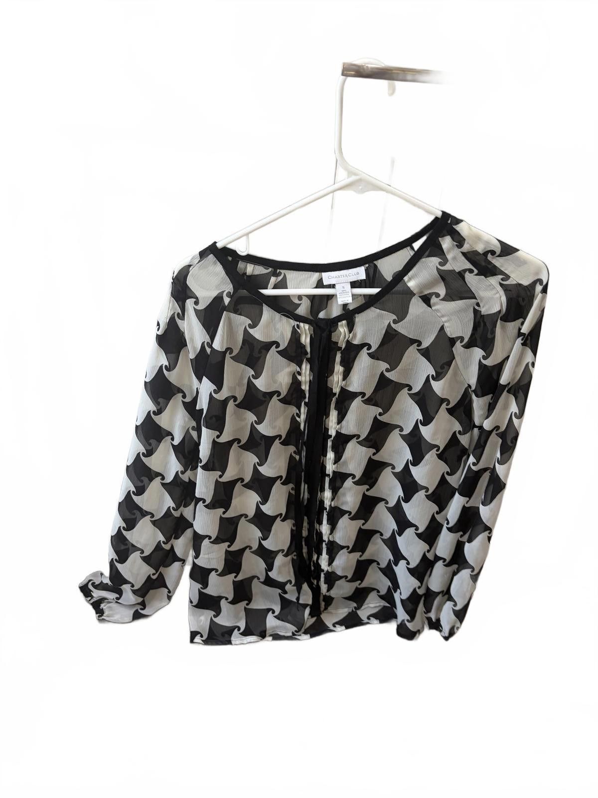Charter Club Charter Club Black and White Patterned Sheer Blouse Size S Size S / US 4 / IT 40 - 1 Thumbnail