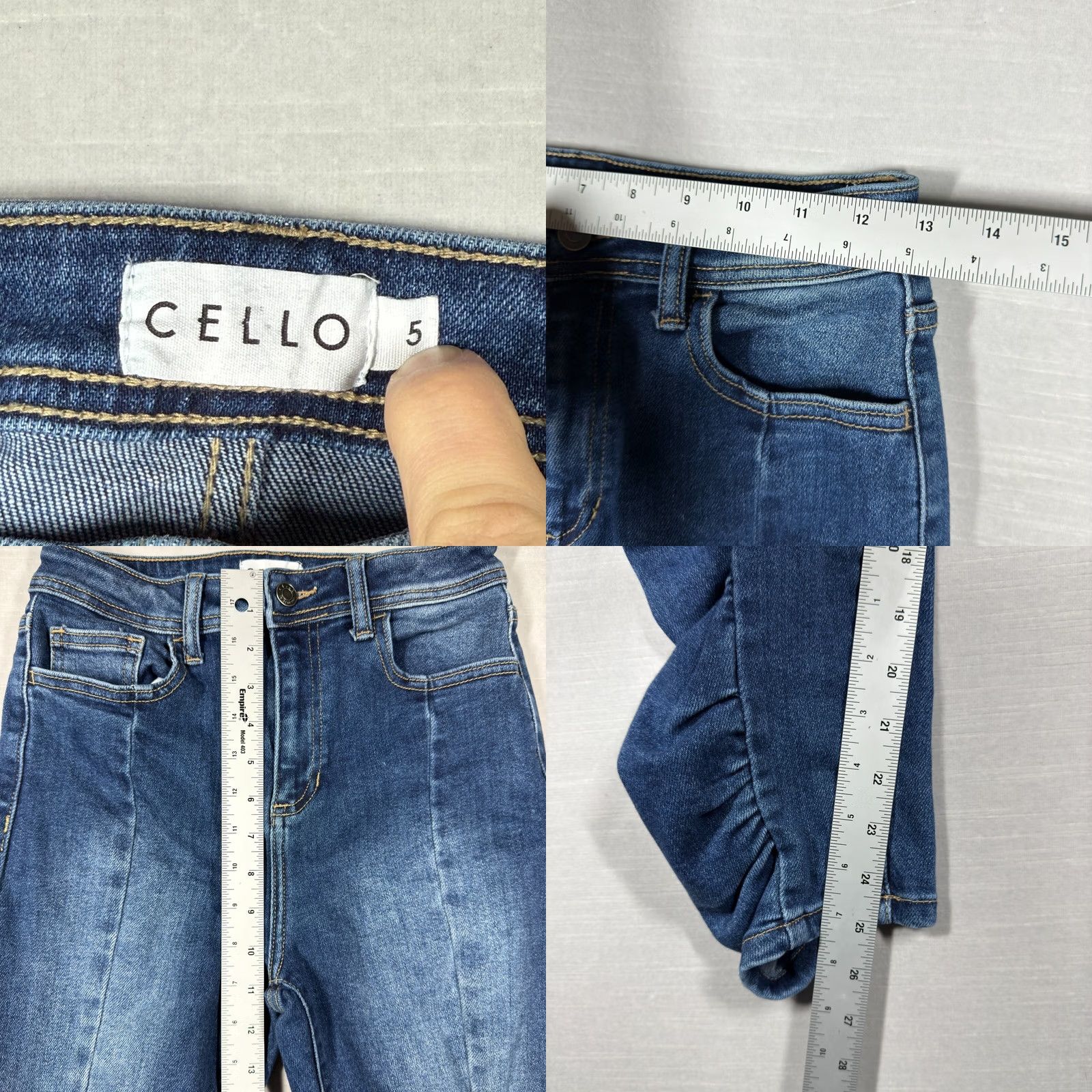 Denime Cello Jeans Womens 5 Blue Denim Ruched Bottom Statement Boho Medium Wash Jeans Size 27" / US 4 / IT 40 - 8 Thumbnail