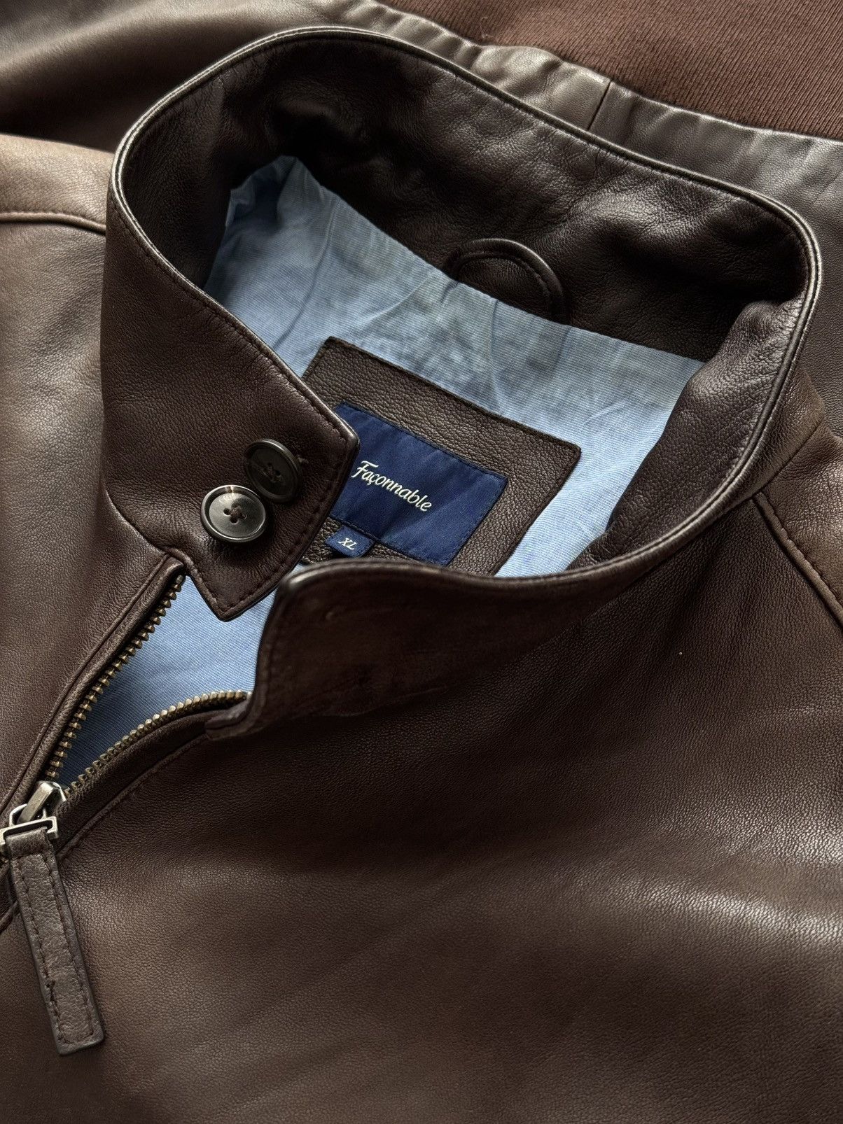 Faconnable × Japanese Brand × Vintage Faconnable Lambskin Leather Brown Bomber Jacket Size US XL / EU 56 / 4 - 3 Thumbnail