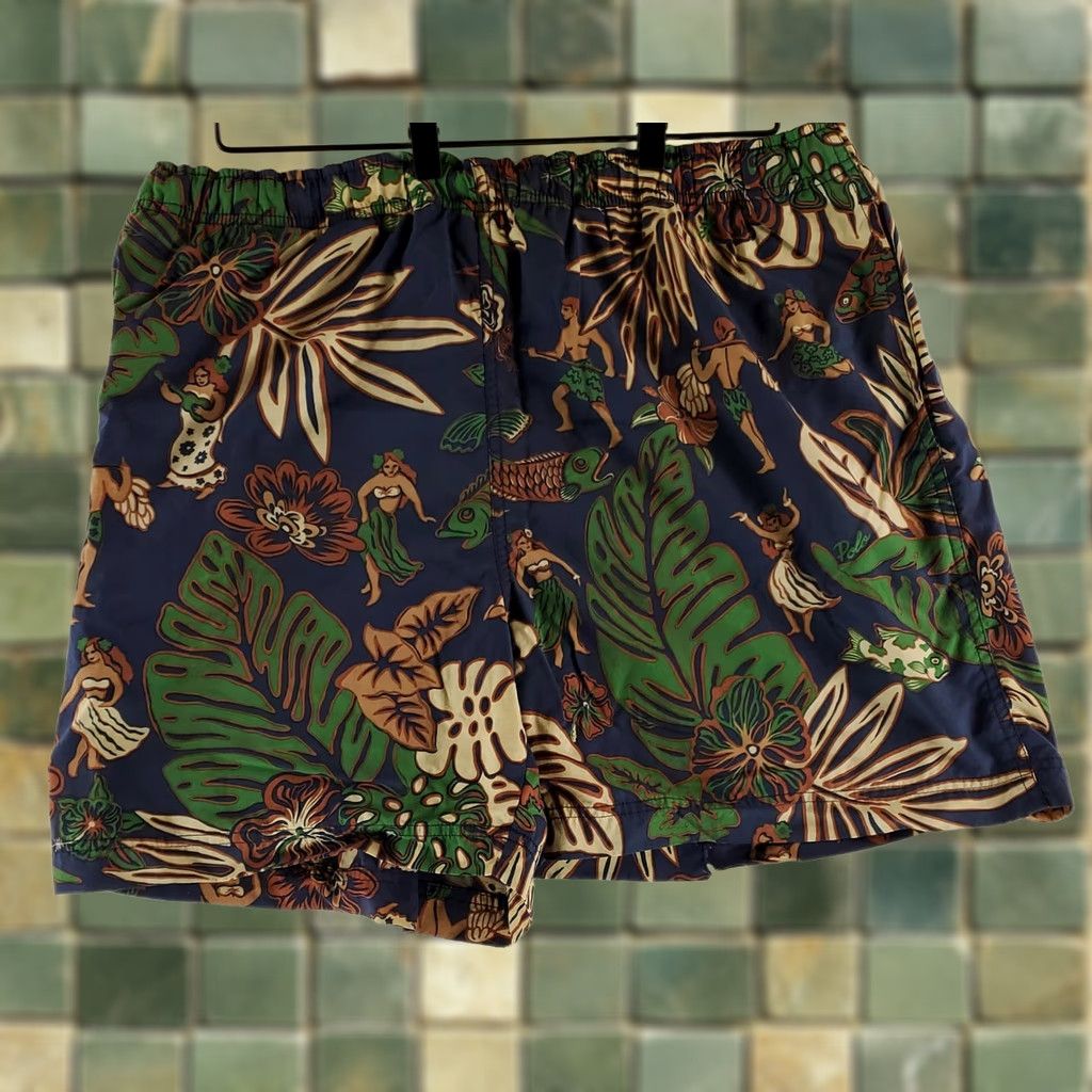 Vintage Polo Sport Swim Trunks Hawaiian Hula Girl Blue Green Lined Mens XL (37 Actual) Size US XL / EU 56 / 4 - 1 Thumbnail