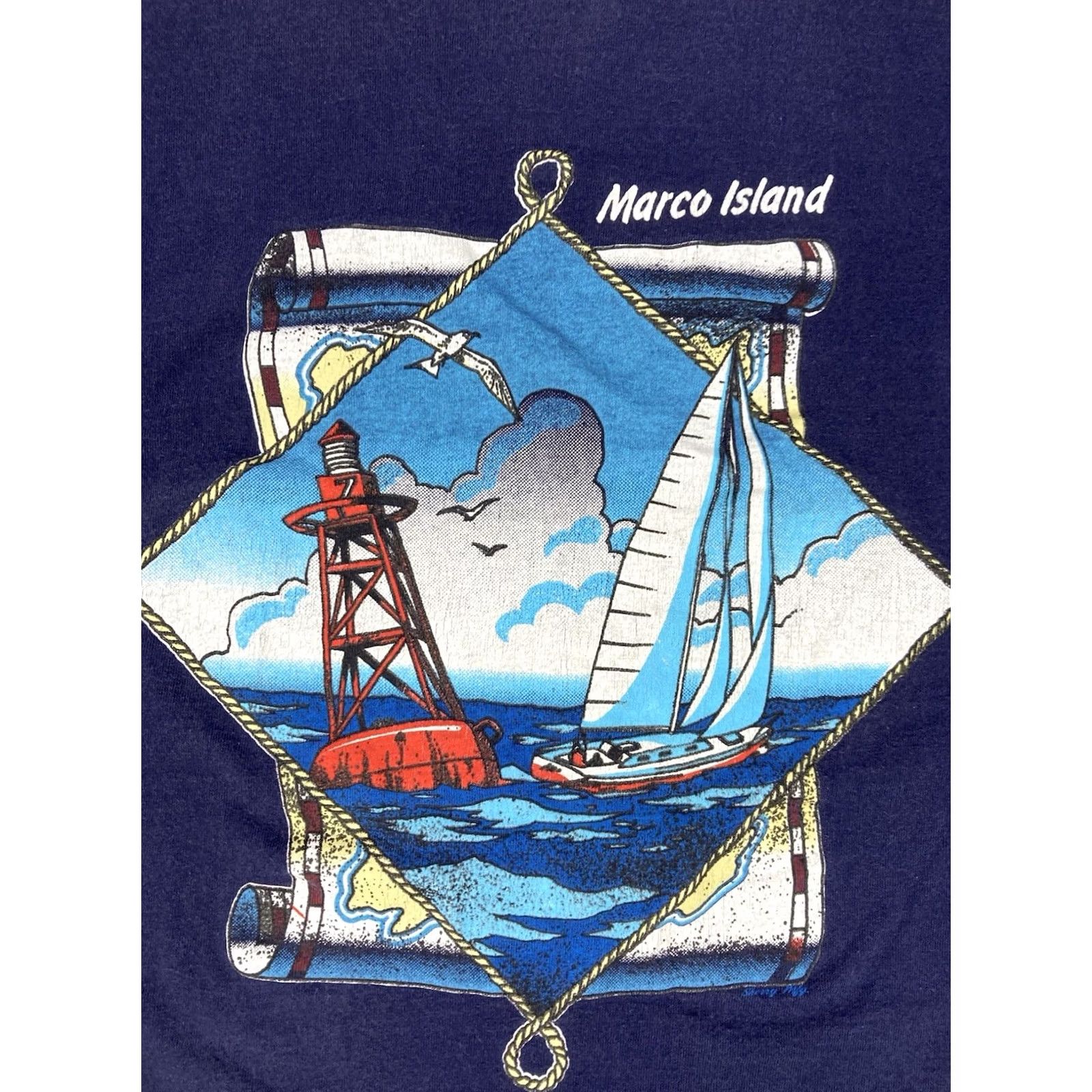 Vintage VINTAGE Sherry's Marco Island Graphic T-shirt Men XL Blue USA 90s Single Stitch Size US XL / EU 56 / 4 - 2 Thumbnail