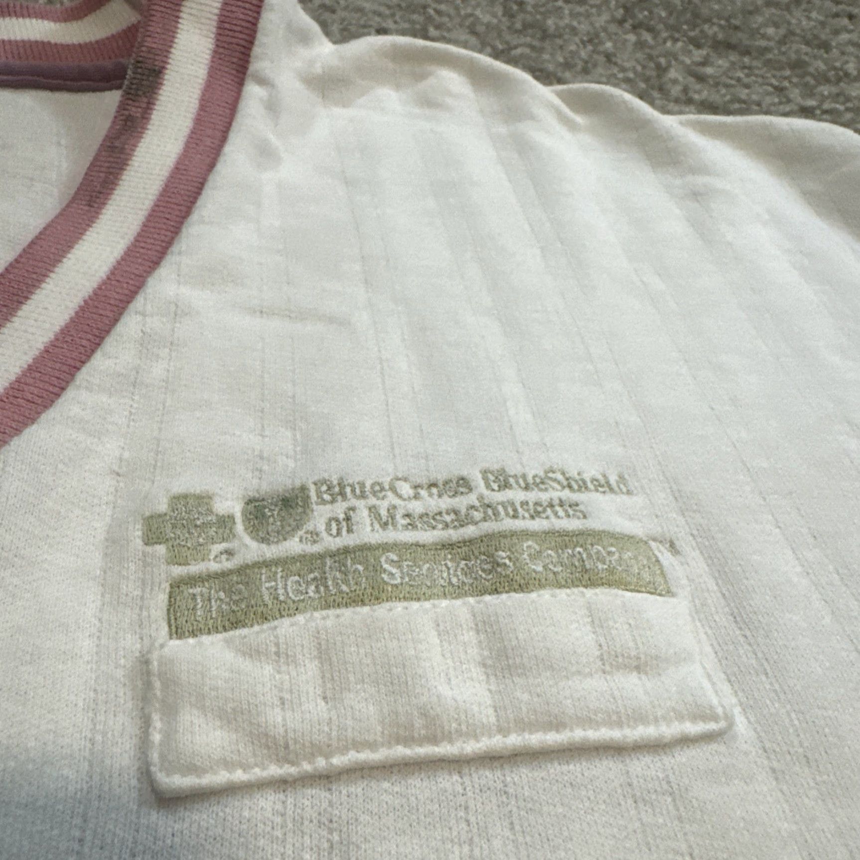 Vintage VTG 90s Cross Creek V-Neck Sweater White Pink Women Large USA Pullover Size L / US 10 / IT 46 - 4 Thumbnail