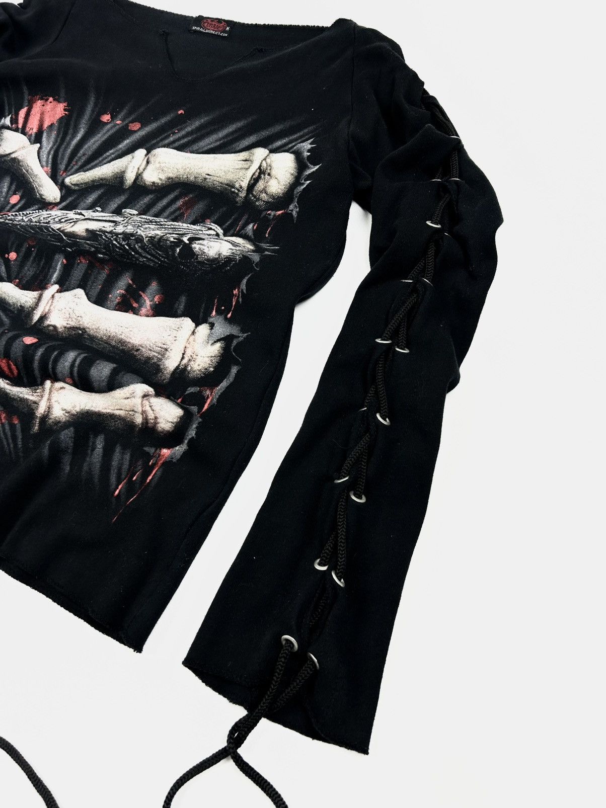 Japanese Brand Spiral Gothic Lace-Up Long Sleeve Shirt Skeleton Y2K Top Size M / US 6-8 / IT 42-44 - 4 Thumbnail