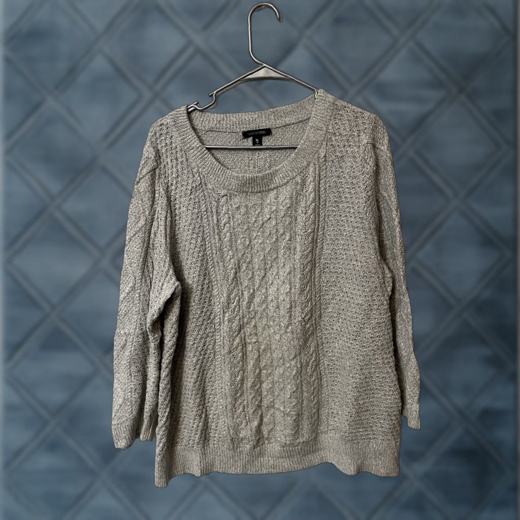 Lands' End Lands' End Gray Lux Cable Knit 3/4 Sleeve Sweater - Plus 1X - Crew Neck - Pullover - Classic Fit - Women - Cotton Knit - Casual - Vintage: No Size XL / US 12-14 / IT 48-50 - 1 Thumbnail