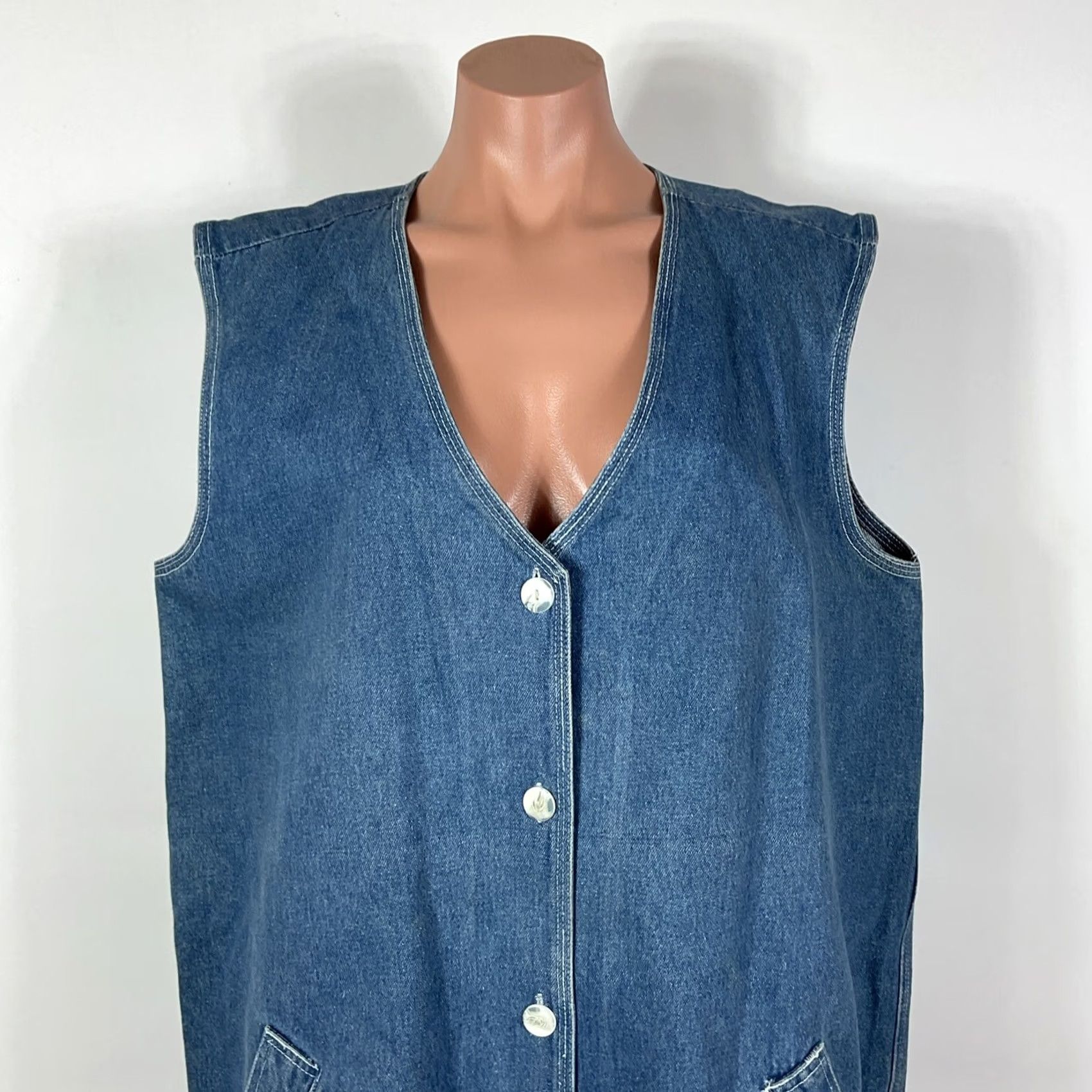 Denime VINTAGE A.M.I. Jumper Dress Denim Blue MIDI Chambray XL Lightweight 90s Women Jumper Dress 90s Womens Size XL / US 12-14 / IT 48-50 - 3 Thumbnail
