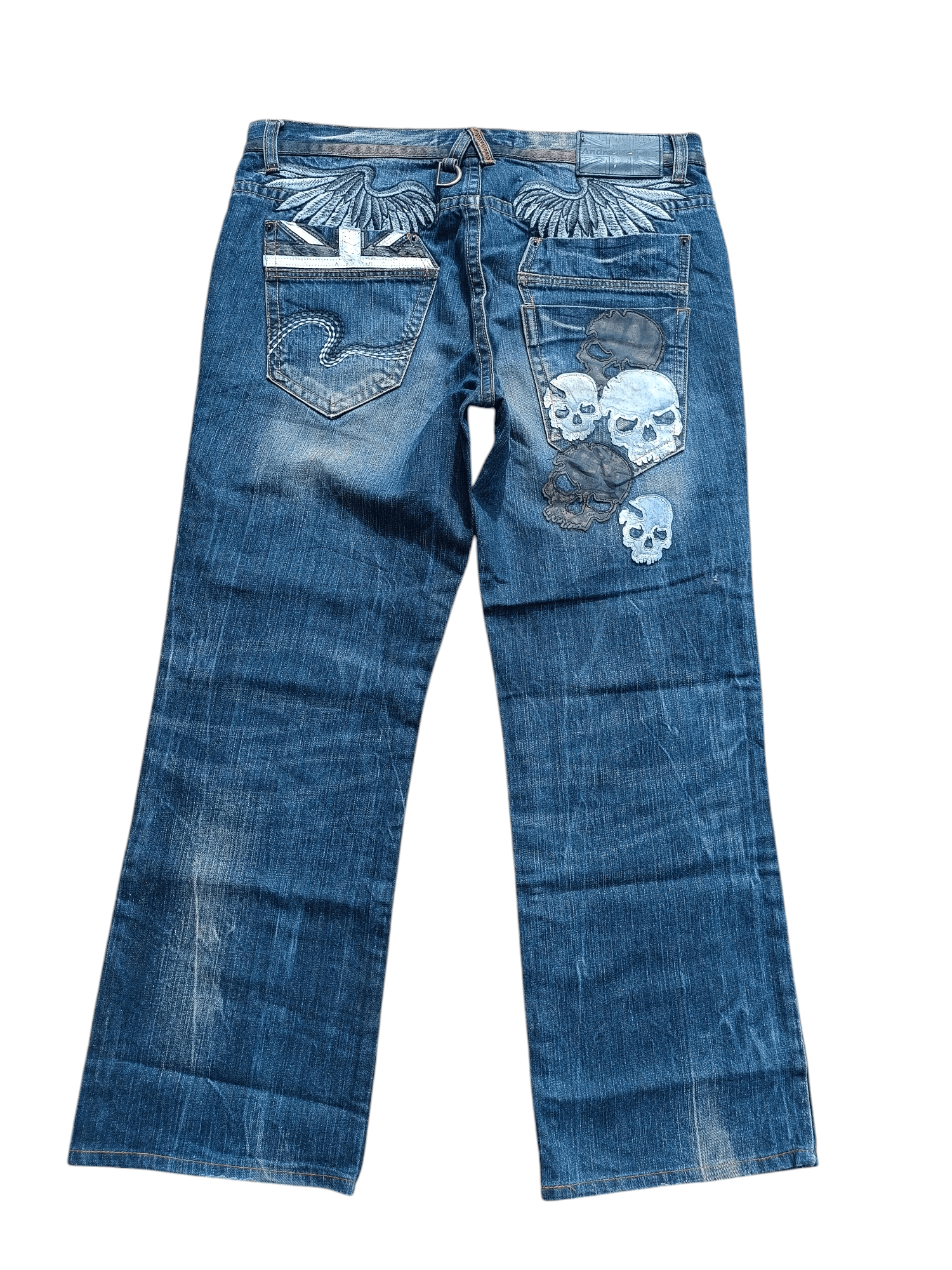 Designer RARE Andre Malraur Distressed Skull + Embroidery Angel Denim Size US 36 / EU 52 - 19 Thumbnail