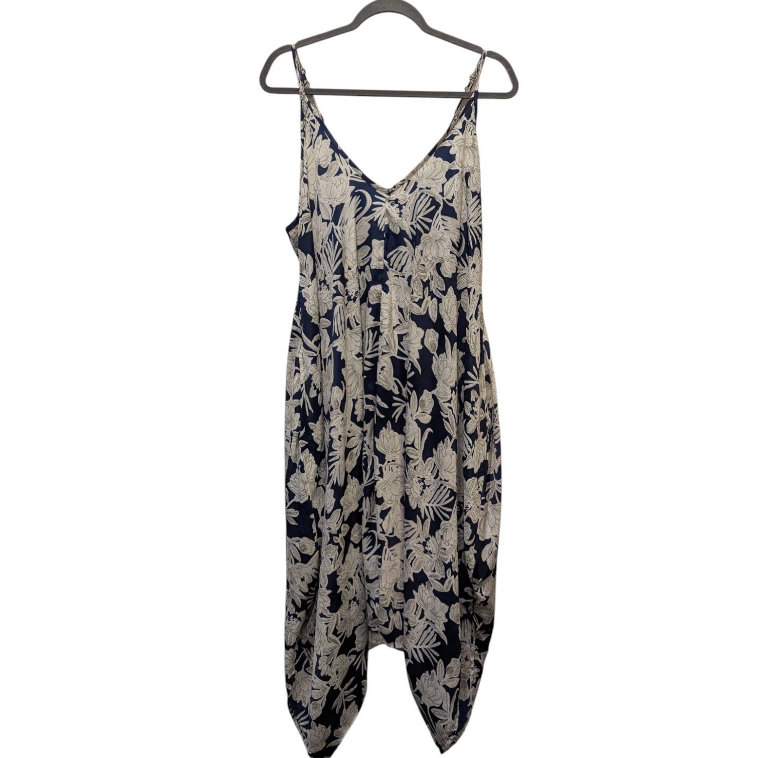 Other Paani Satin Blue Floral V-Neck Haram Romper Large Size 34" / US 12 / IT 48 - 4 Thumbnail