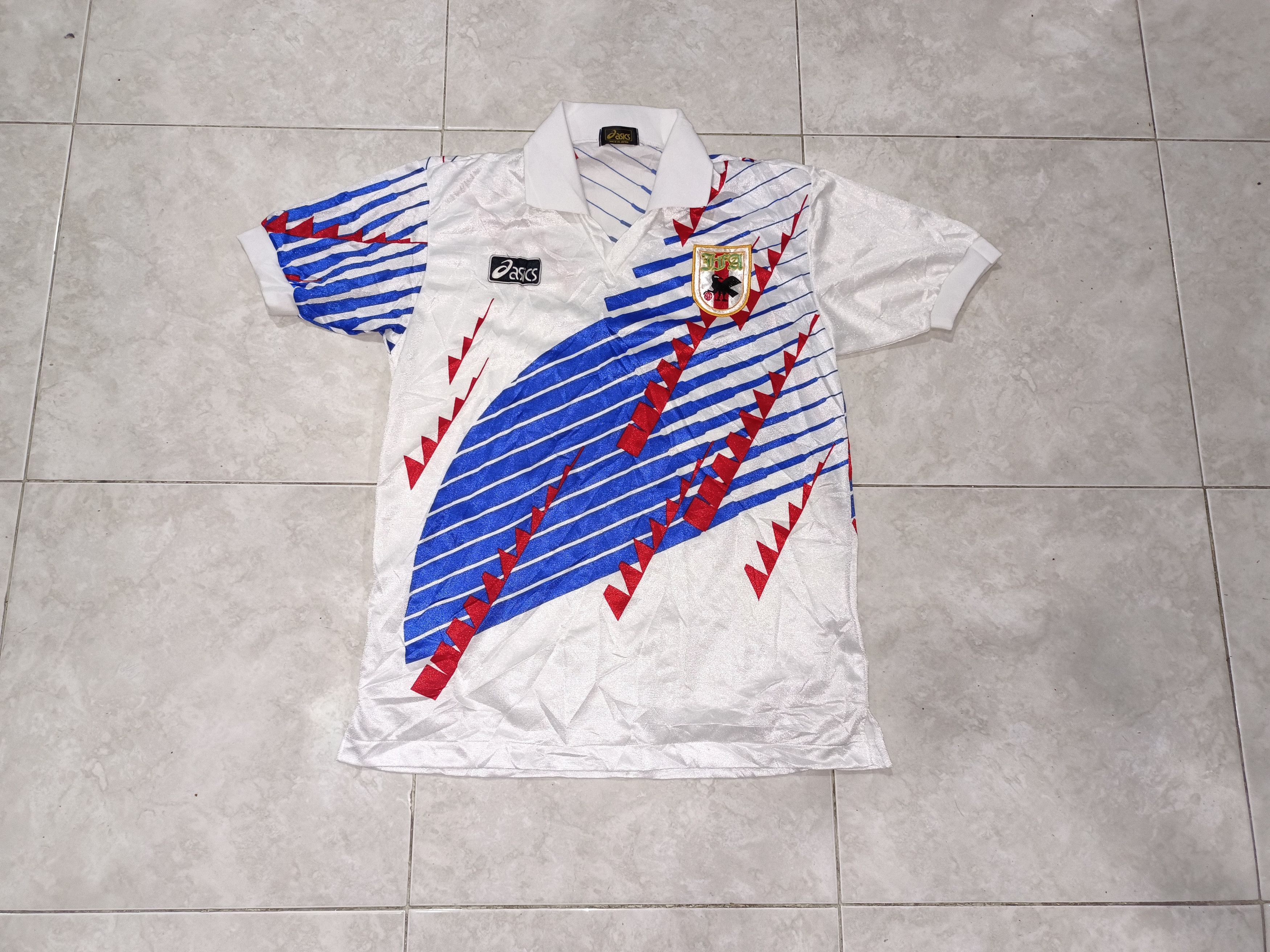image of Vintage Japan Fa Away Jersey By Asics in Blue White Red, Men's (Size Small)