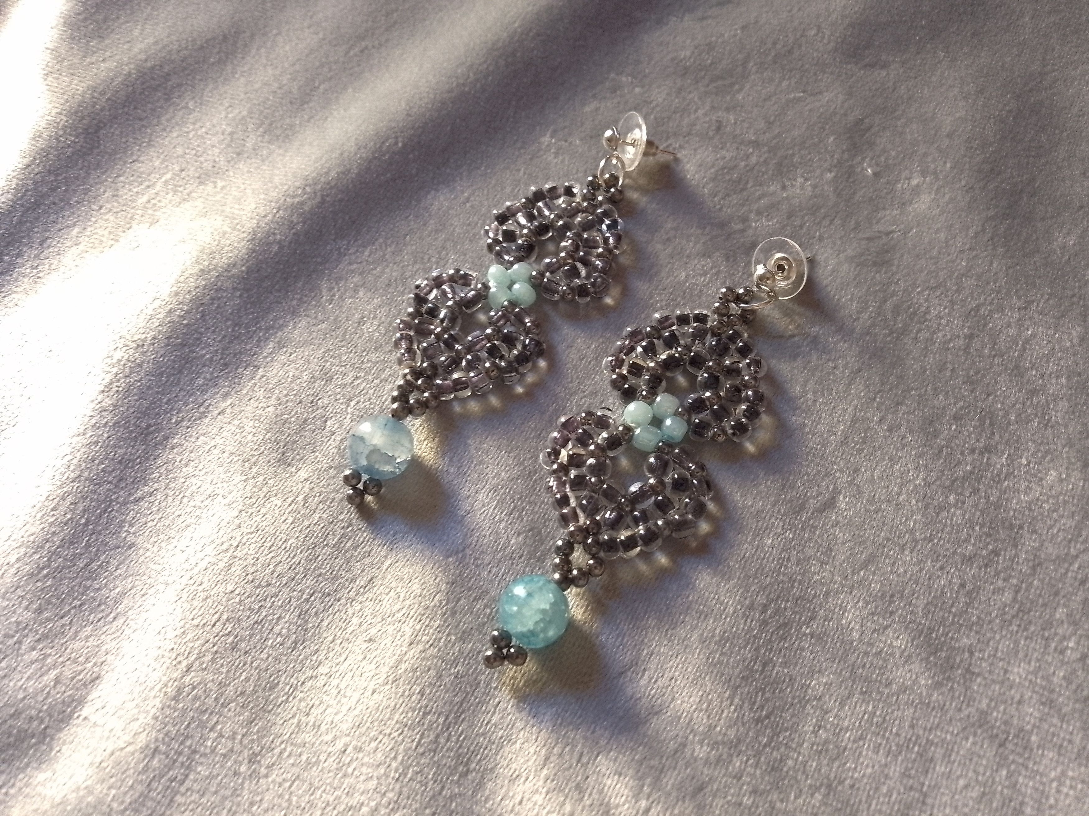 Handmade Earrings Black Blue Gemstones Agate Eleganti Beaded Size ONE SIZE - 4 Thumbnail