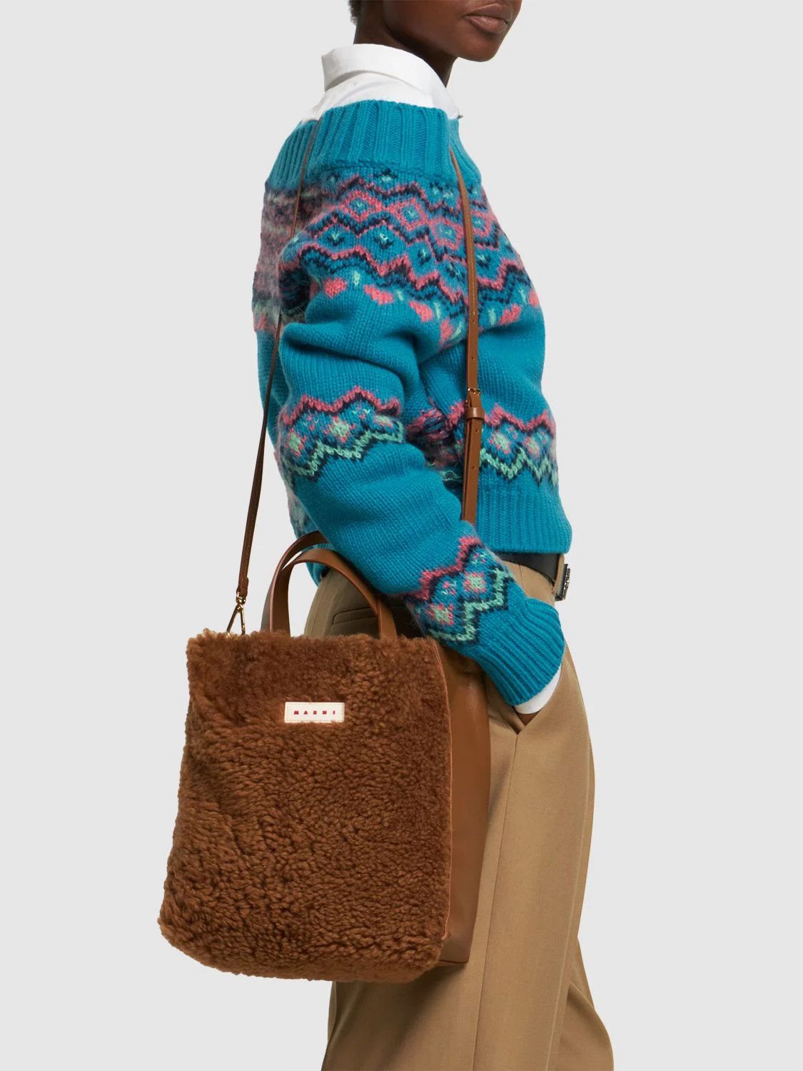 Marni MARNI Museo Small brown Shearling soft shoulder bag Size ONE SIZE - 4 Thumbnail