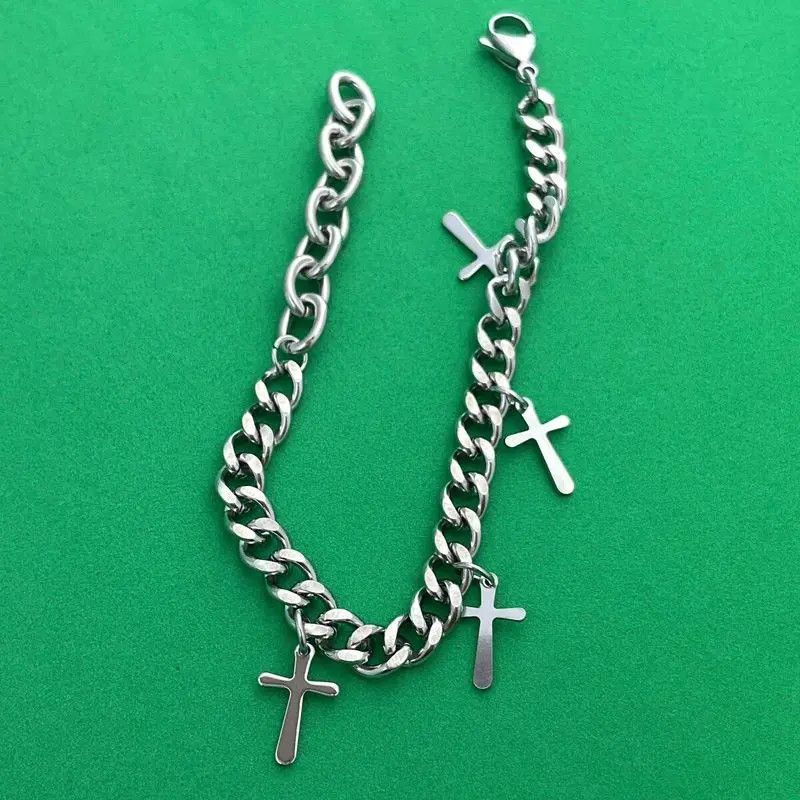 Designer × Jewelry Titanium Steel Link Chain Cross Charm Bracelet for Men Women Size ONE SIZE - 3 Thumbnail